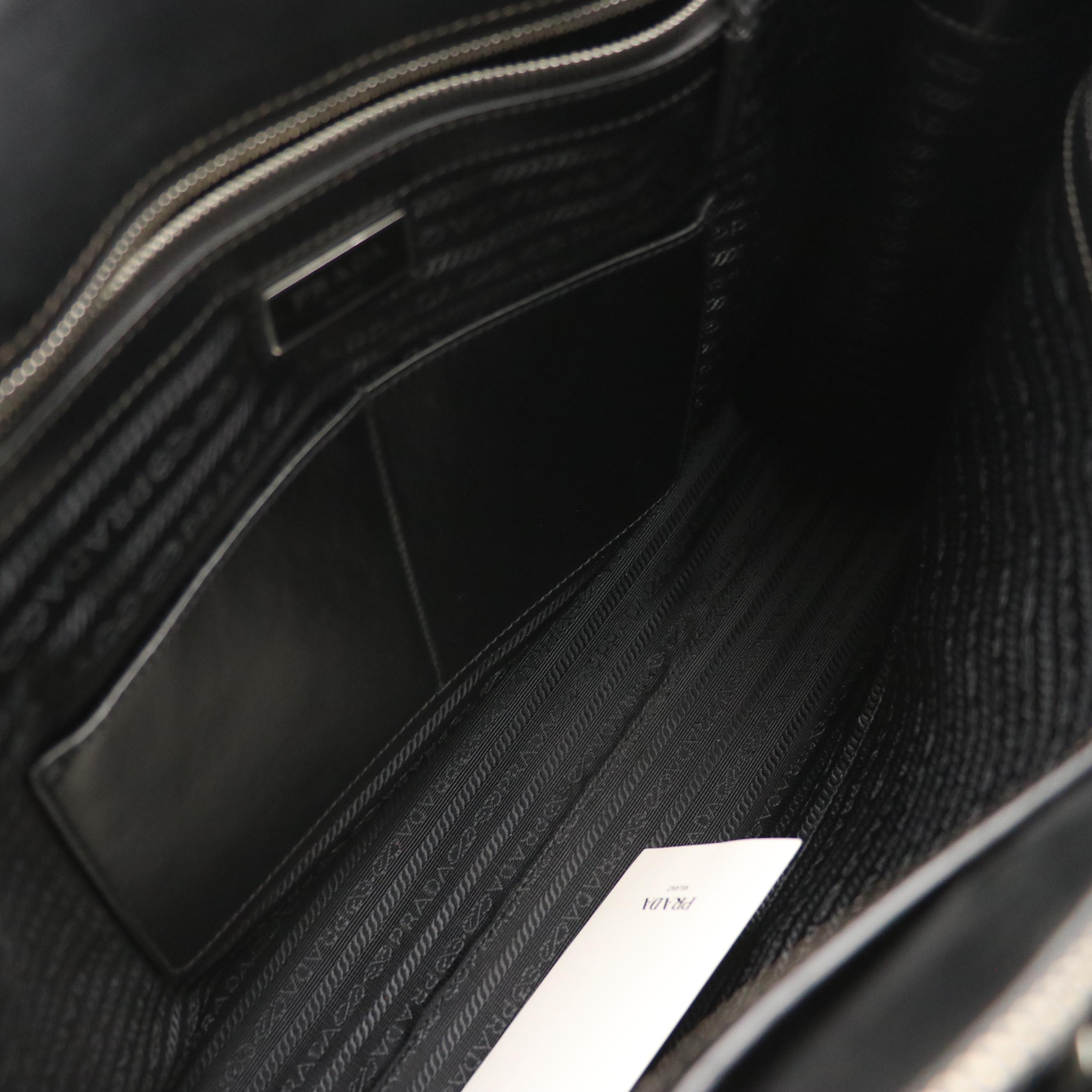 Prada Black Saffiano Leather and Blue Embossed Canapa Logo Travel Briefcase