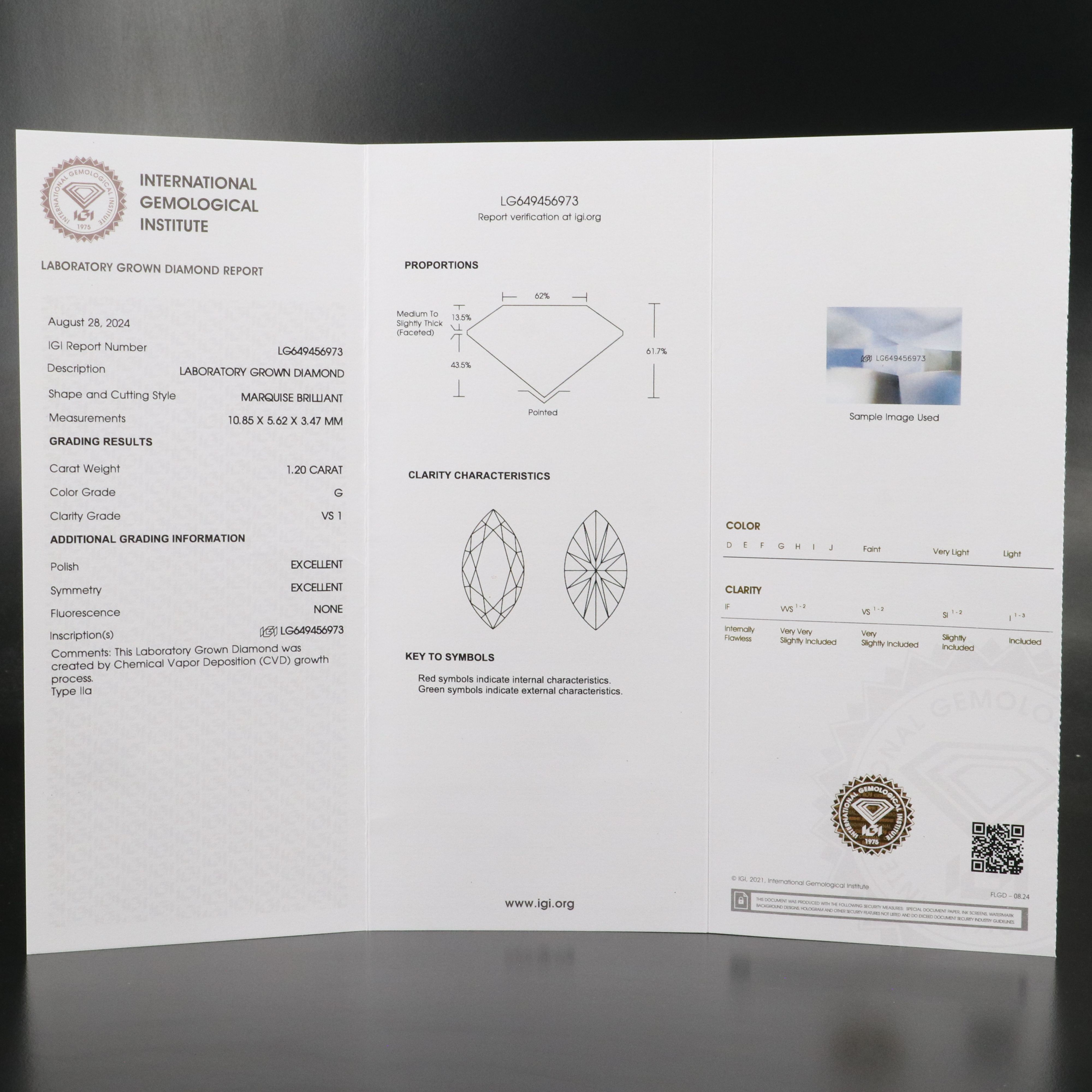 Loose 1.20 CT Lab Grown Diamond with IGI Repor