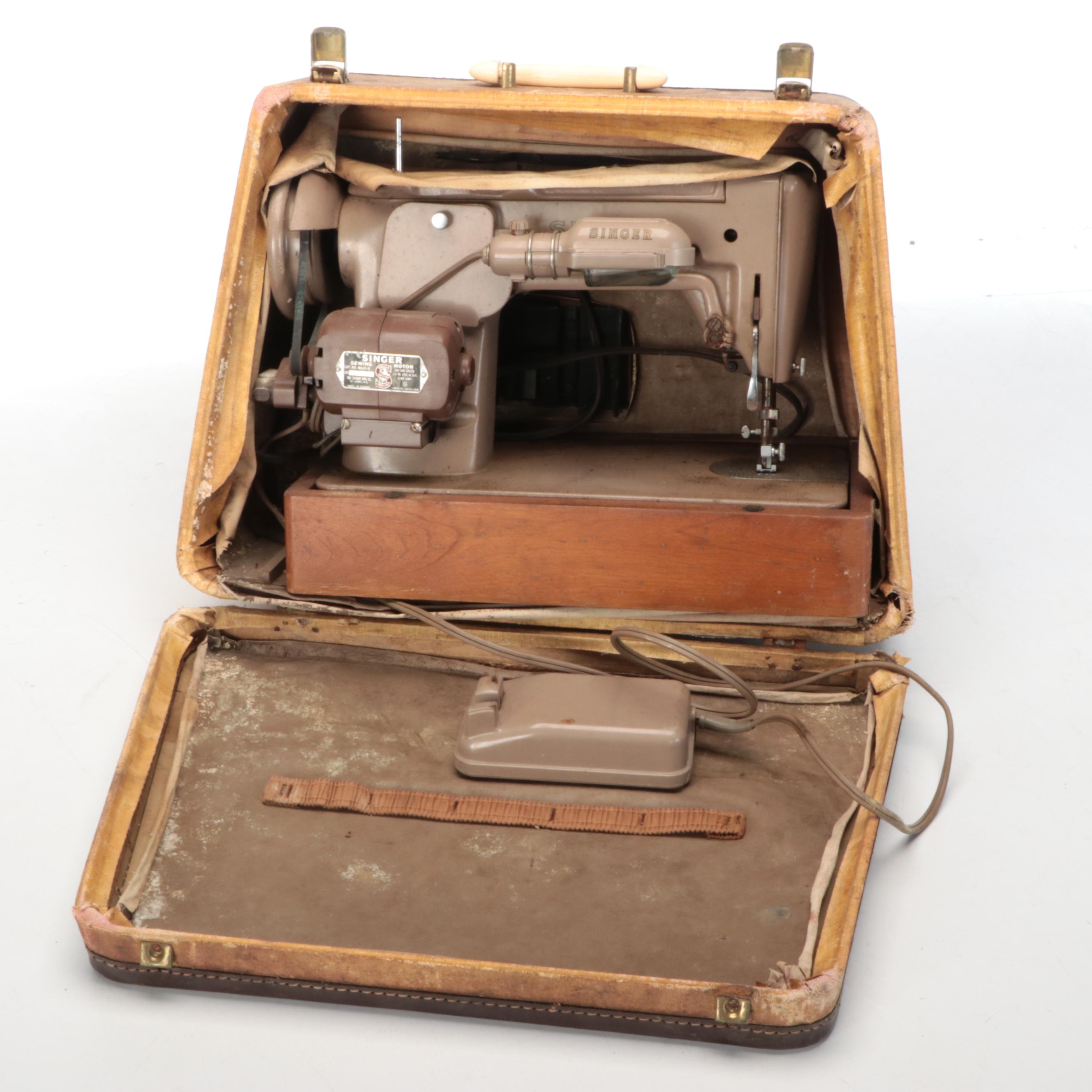 Singer Electric Sewing Machine with Case, Mid-20th Century