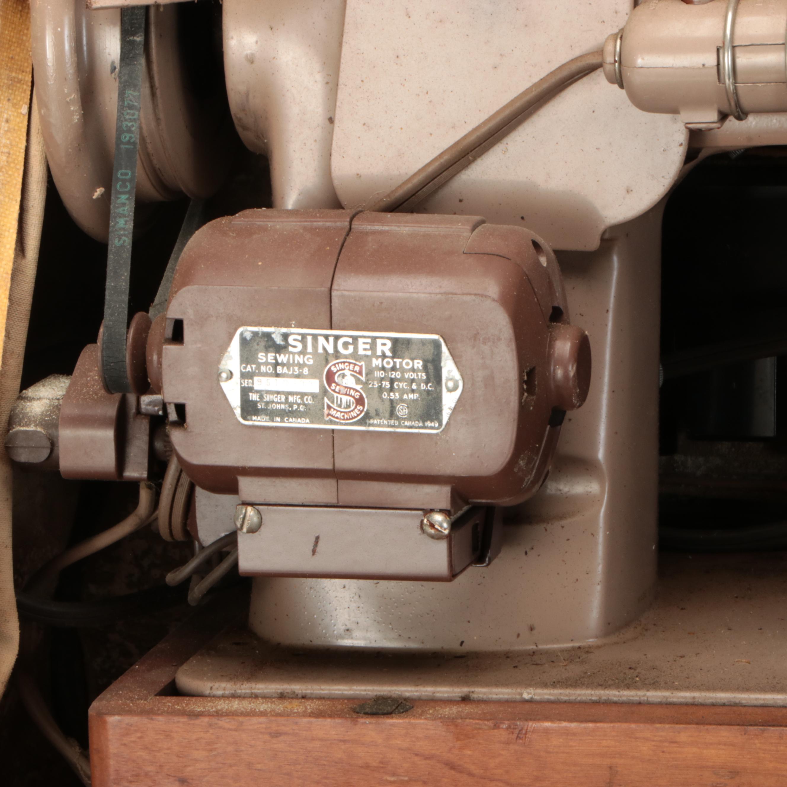 Singer Electric Sewing Machine with Case, Mid-20th Century