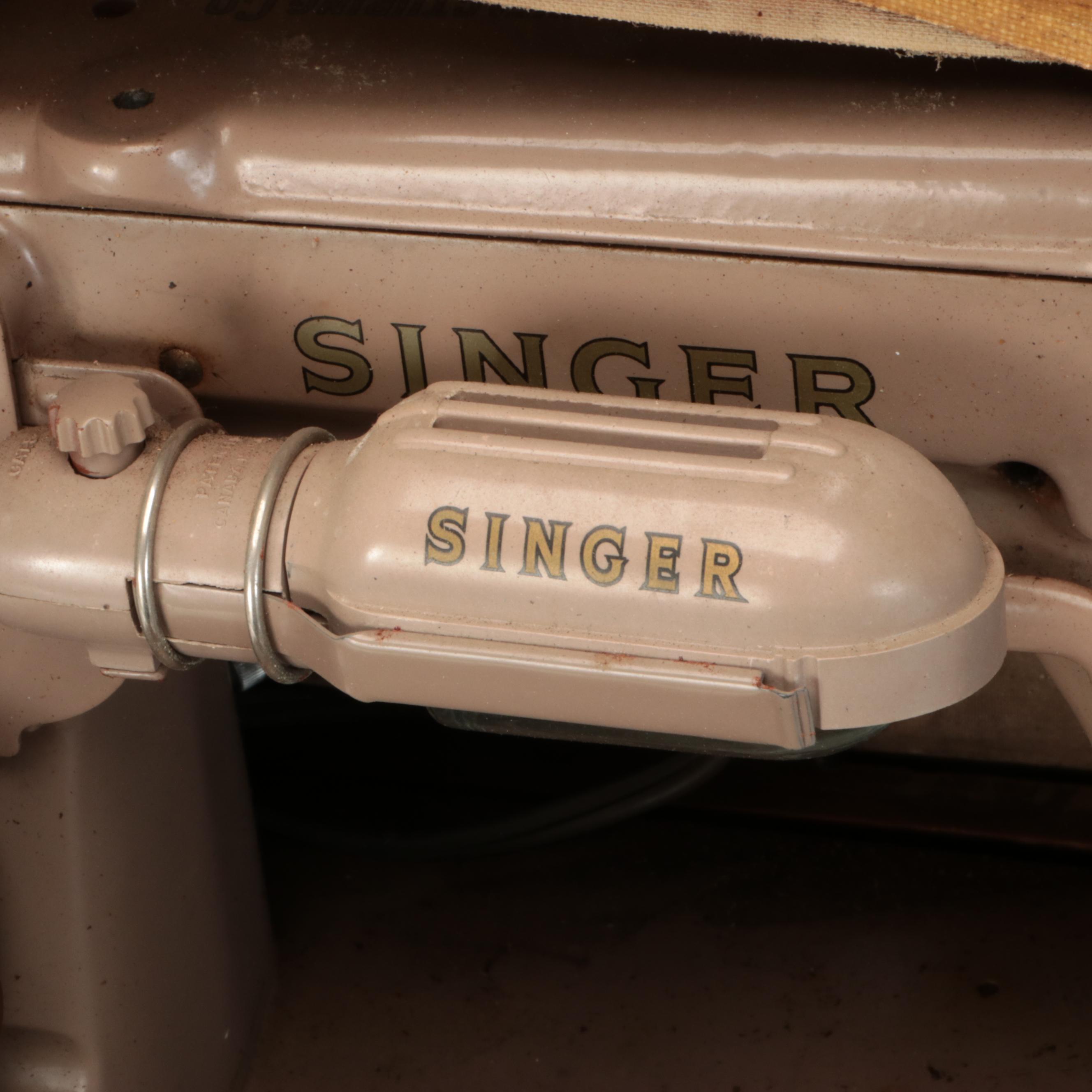 Singer Electric Sewing Machine with Case, Mid-20th Century