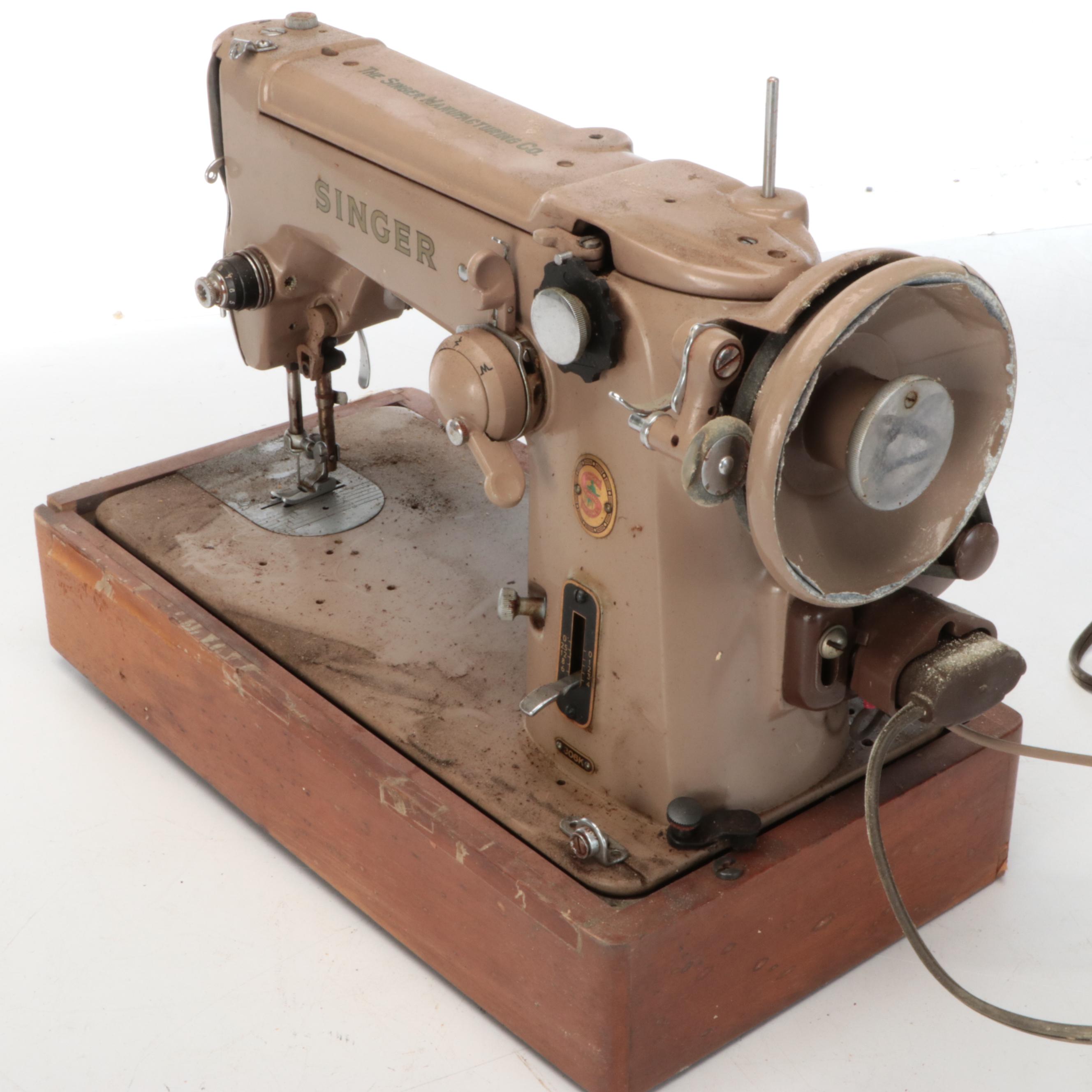 Singer Electric Sewing Machine with Case, Mid-20th Century