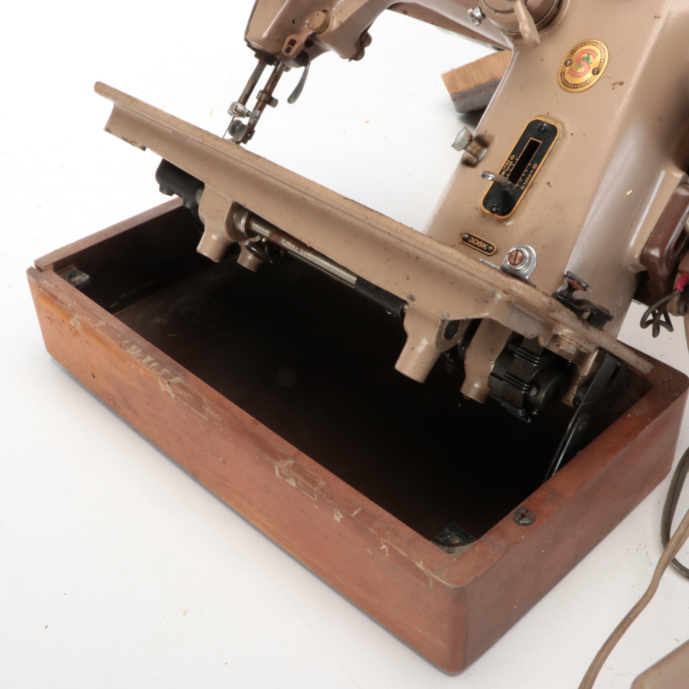 Singer Electric Sewing Machine with Case, Mid-20th Century