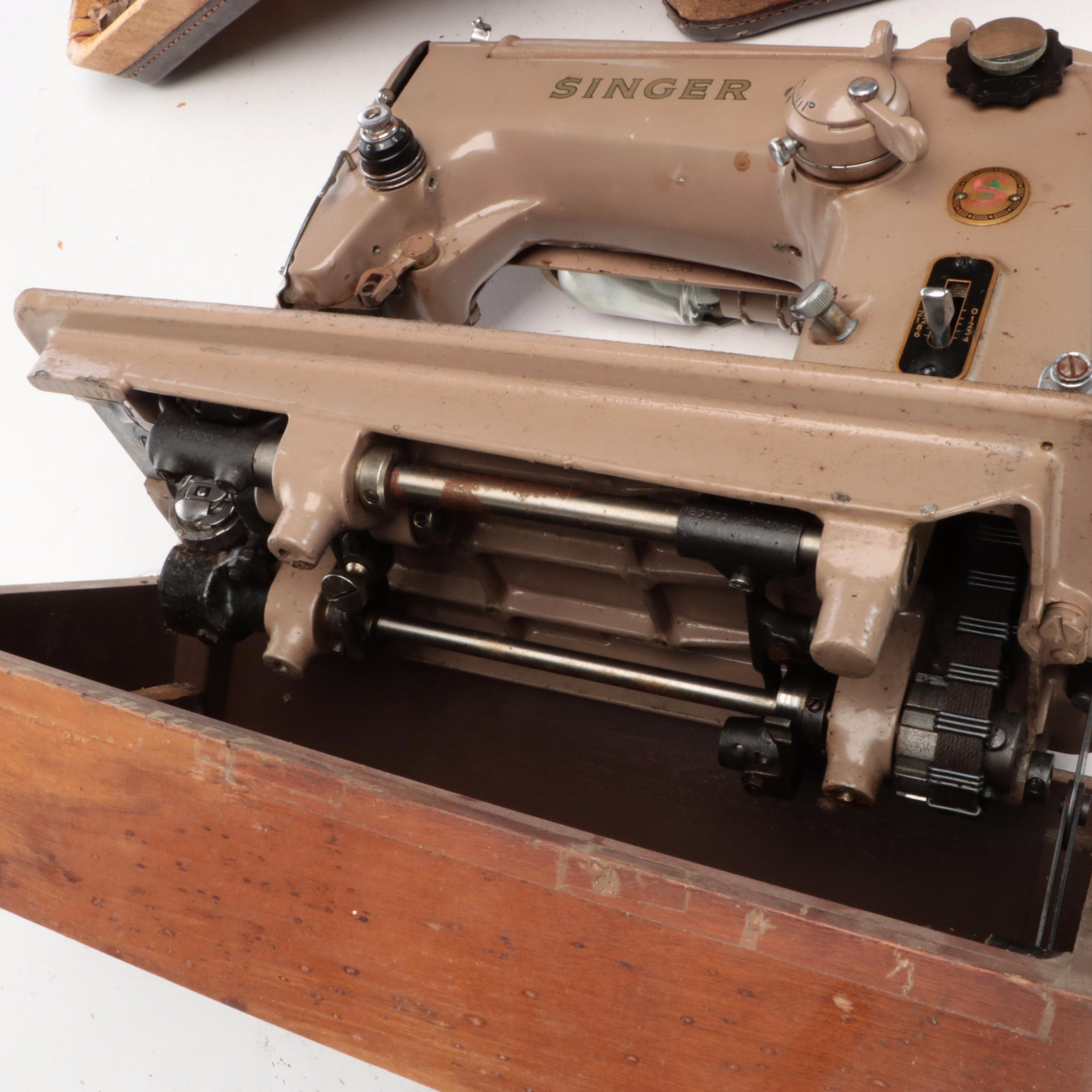Singer Electric Sewing Machine with Case, Mid-20th Century