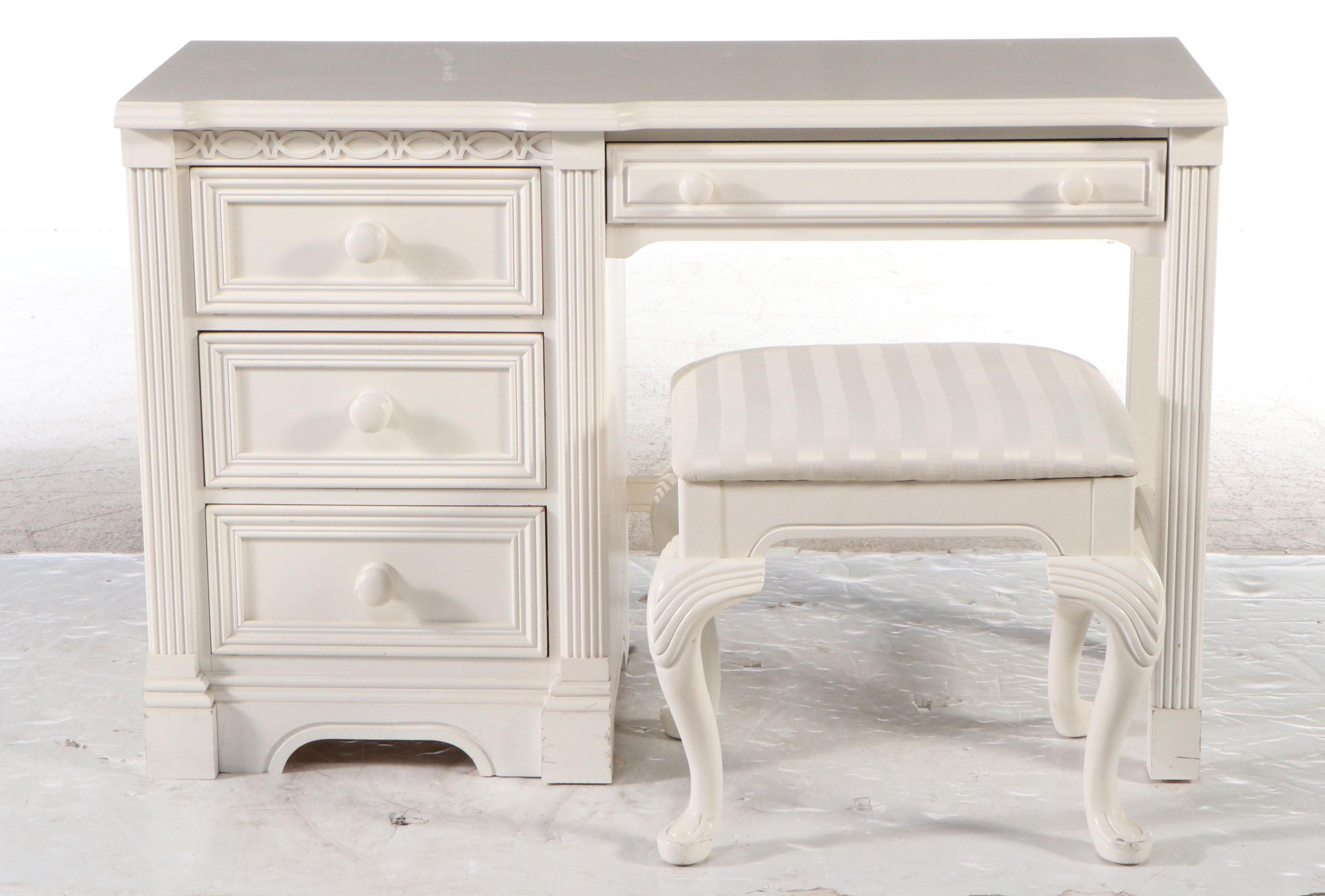 Lexington White-Painted Wood Vanity with Stool and Wall Mirror