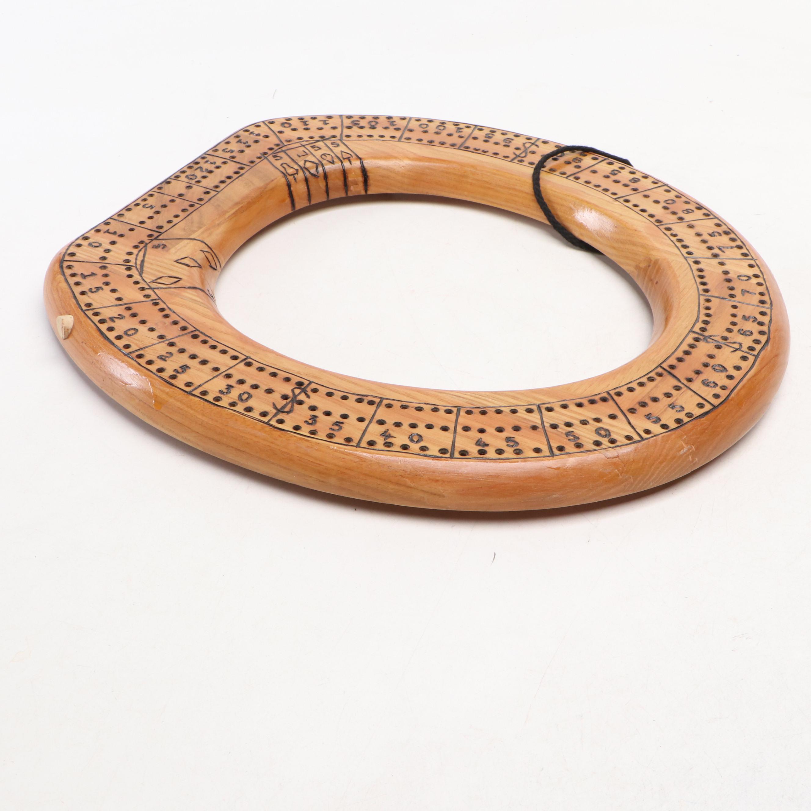 Carved Oak Cribbage Board Novelty Toilet Seat, Late 20th Century