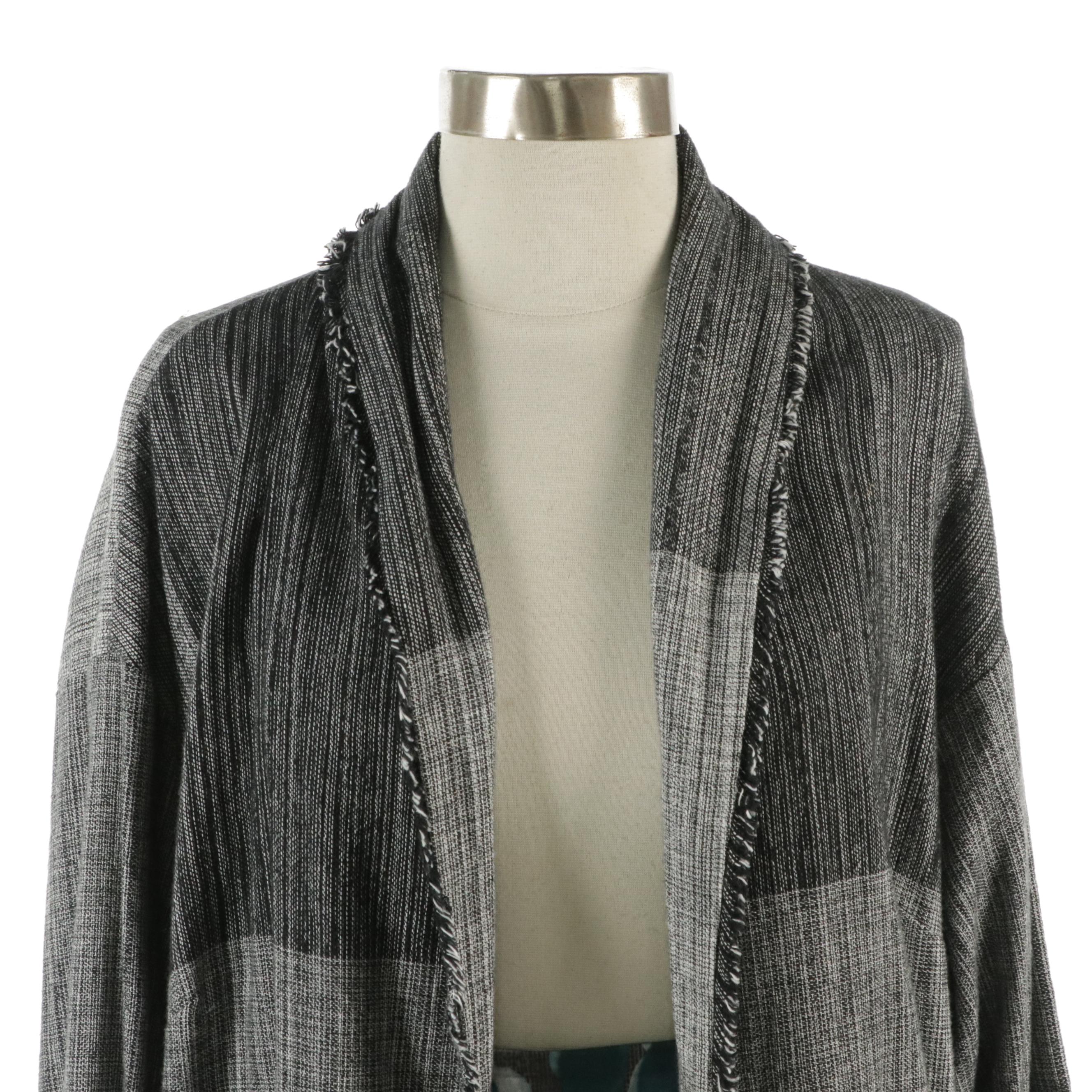 Eileen Fisher Cardigan Sweater and Lavia Blue Floral Printed Flared Skirt