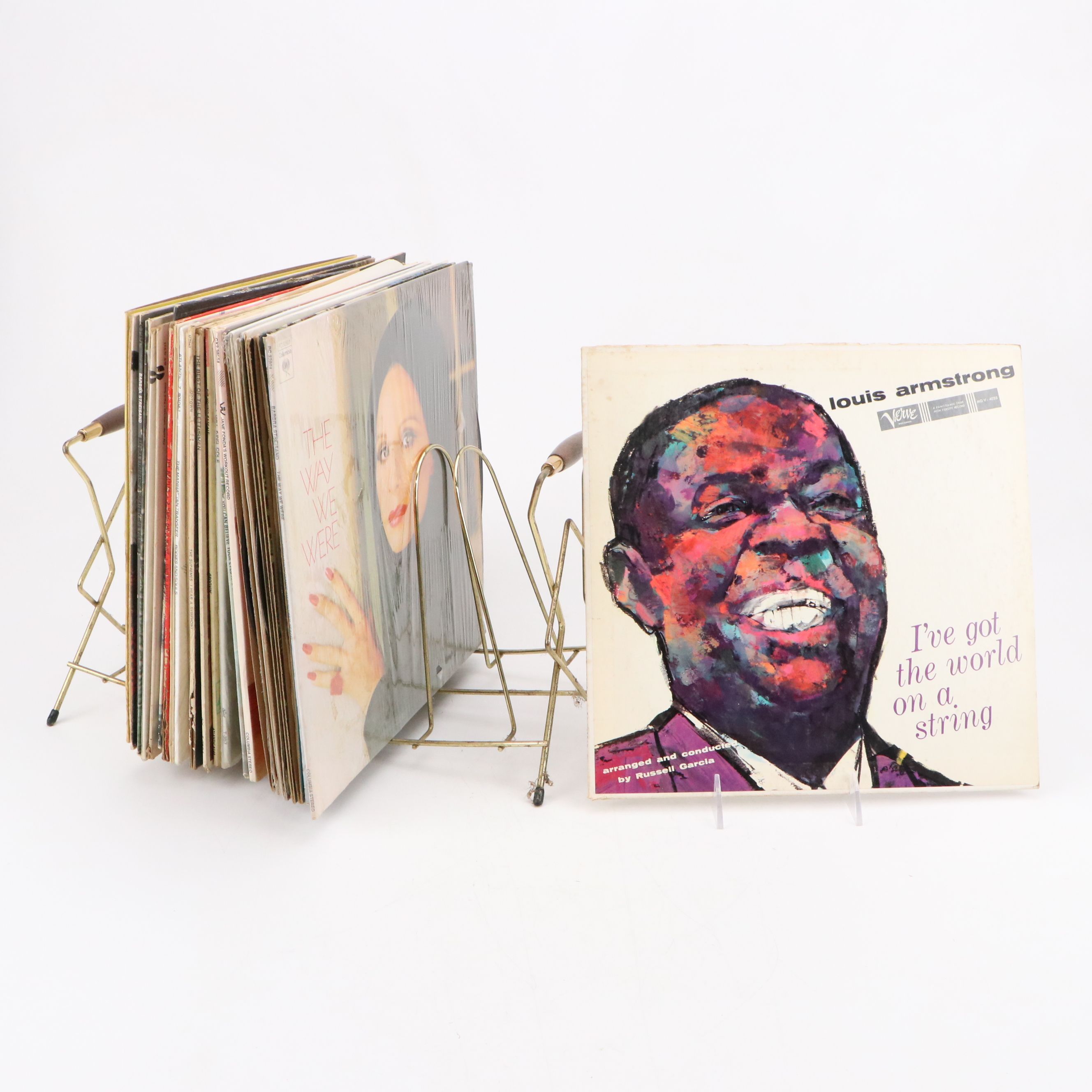 The Carpenters, Louis Armstrong, and More Vinyl Record Albums with Metal Rack