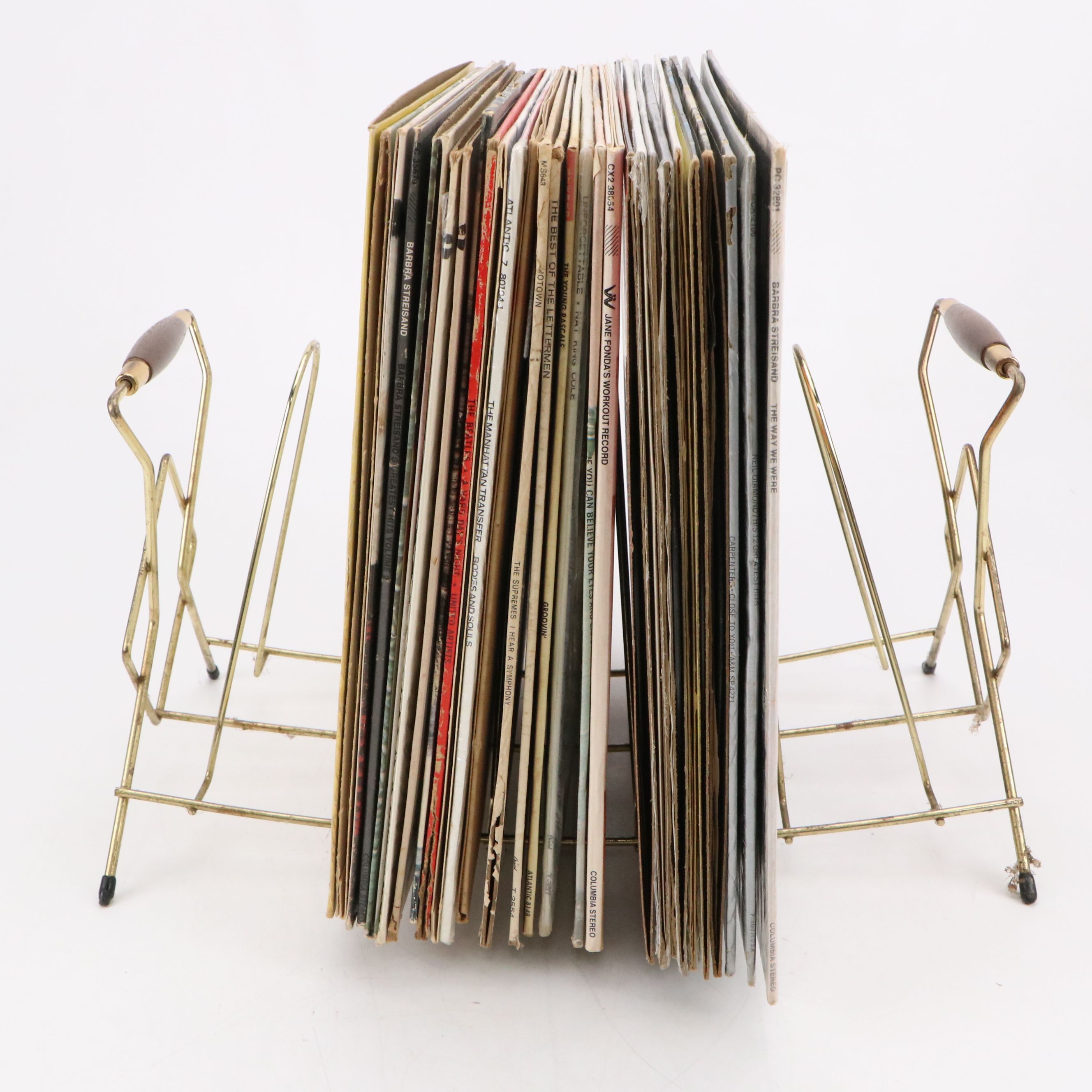 The Carpenters, Louis Armstrong, and More Vinyl Record Albums with Metal Rack