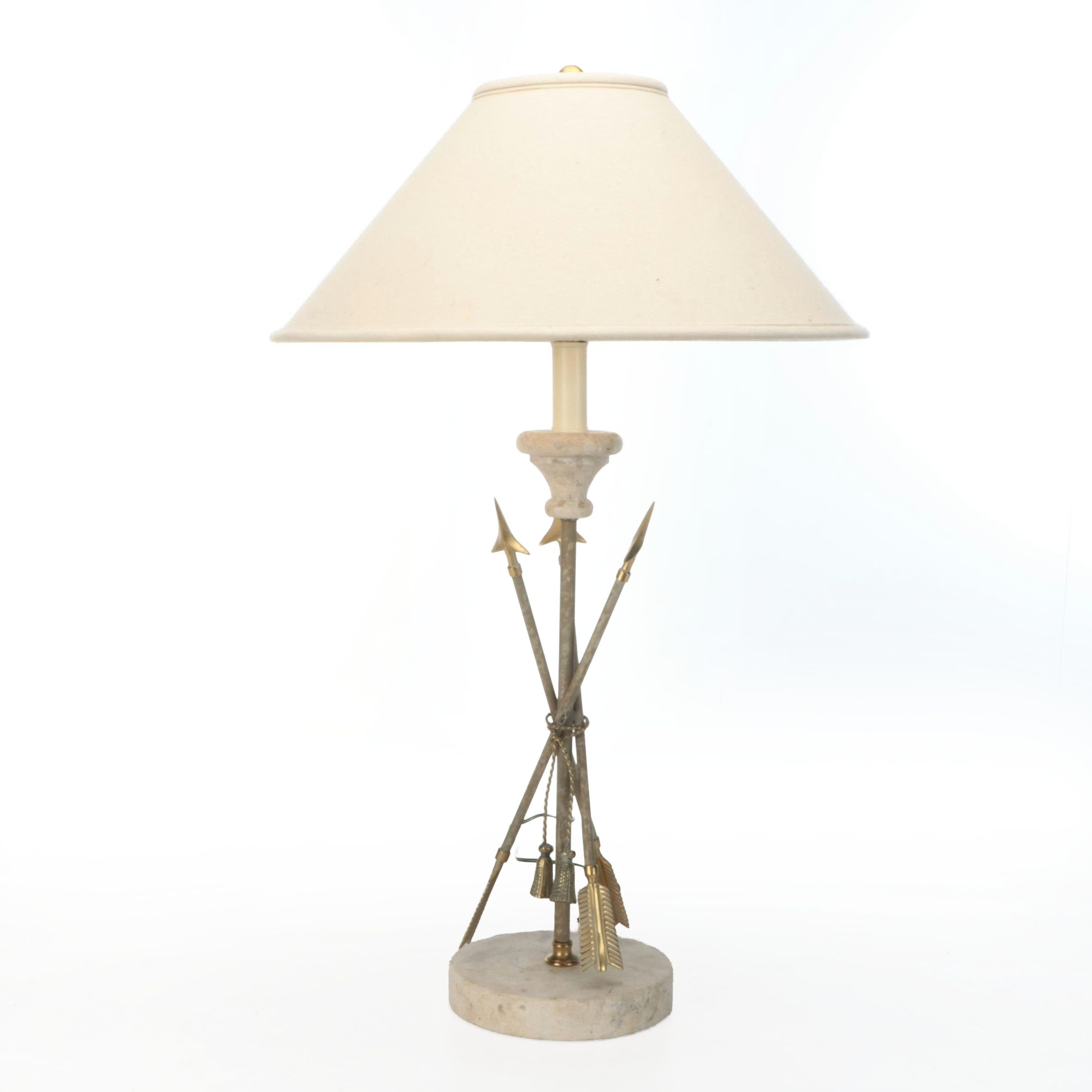 Triple Arrow Chalkware and Gilt Metal Table Lamp