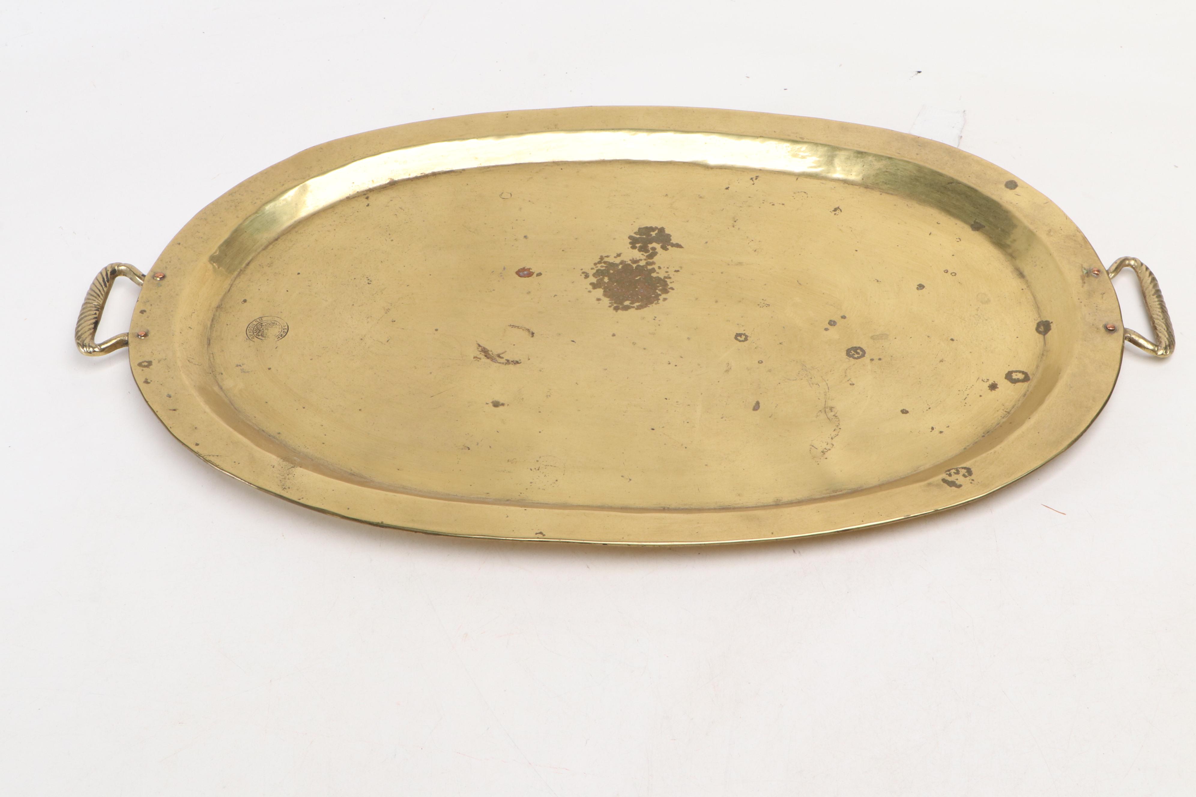 Russian Hammered Brass Oval Handled Trays with Muffineer and More Brass