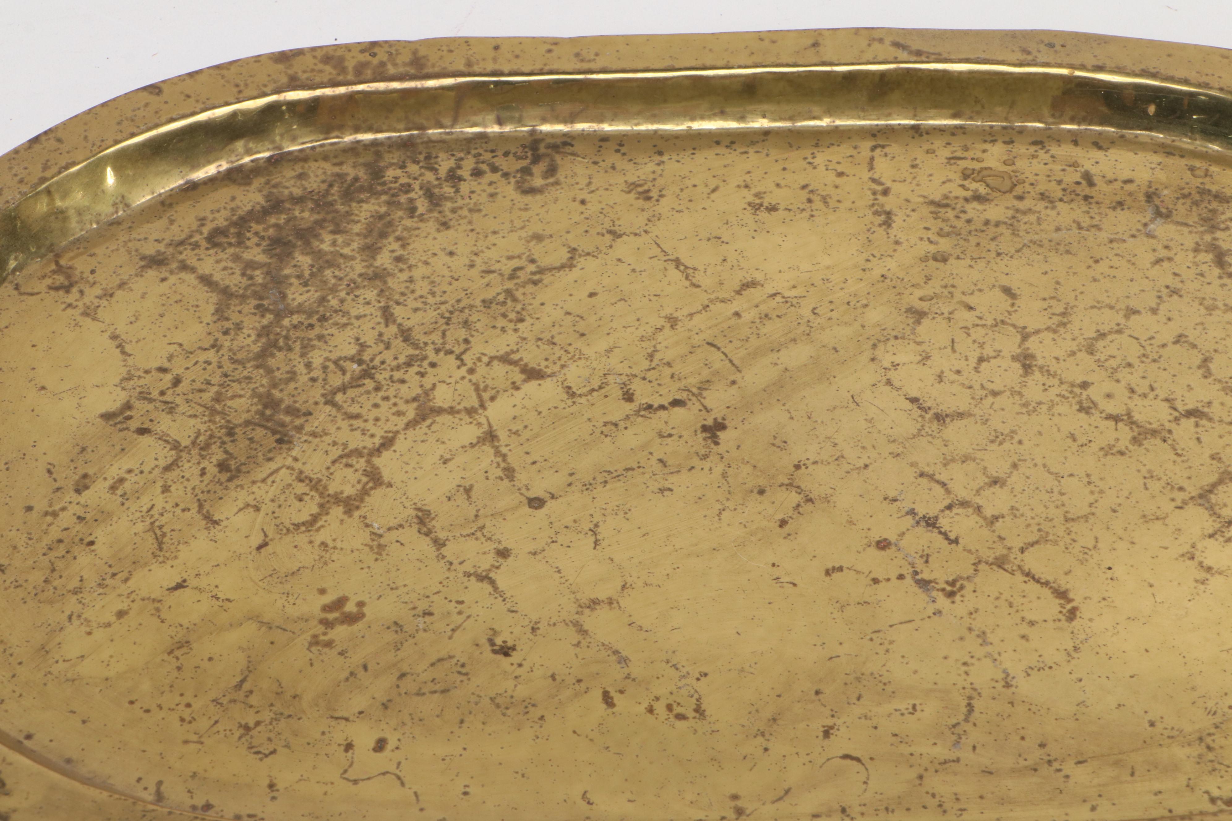 Russian Hammered Brass Oval Handled Trays with Muffineer and More Brass