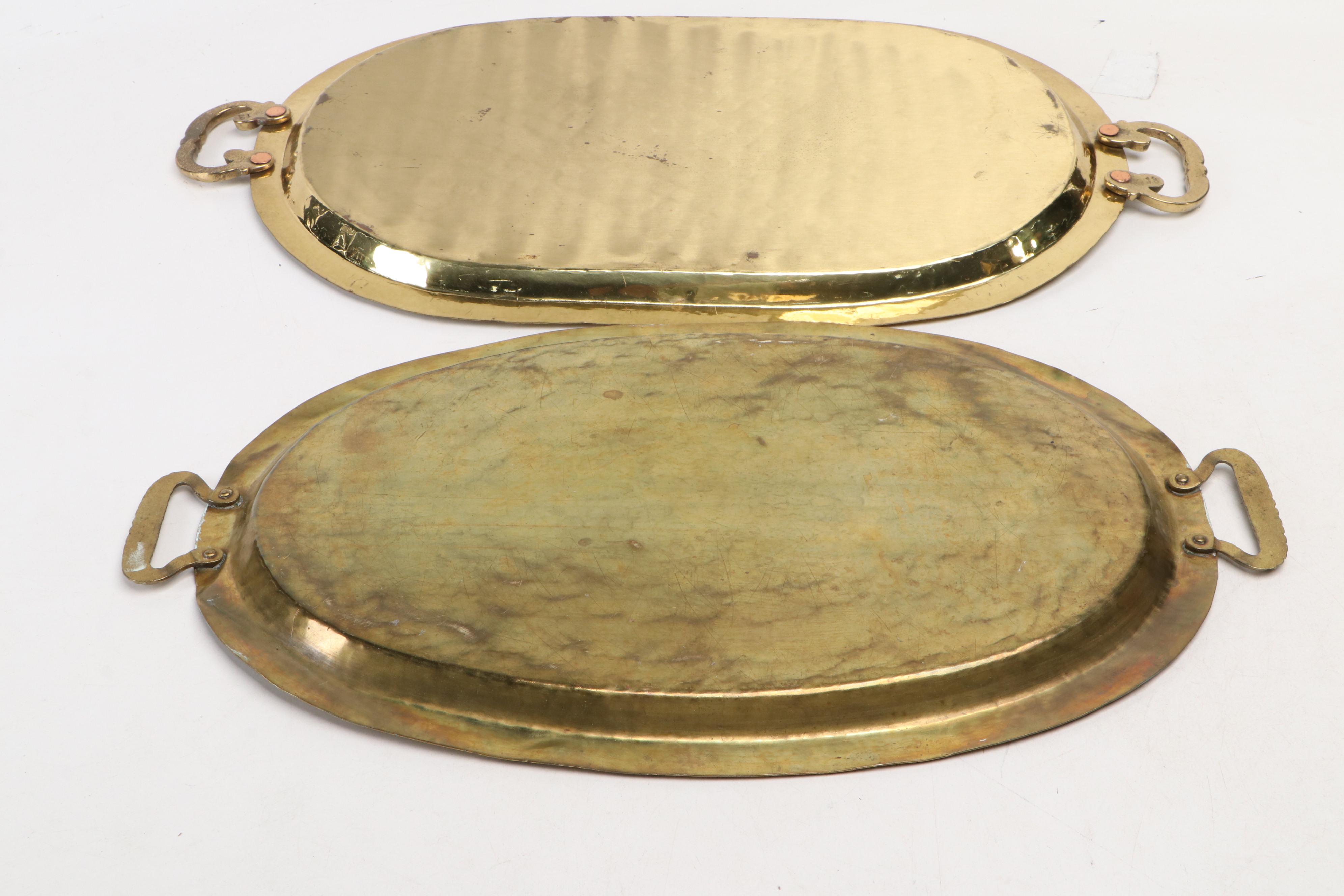 Russian Hammered Brass Oval Handled Trays with Muffineer and More Brass