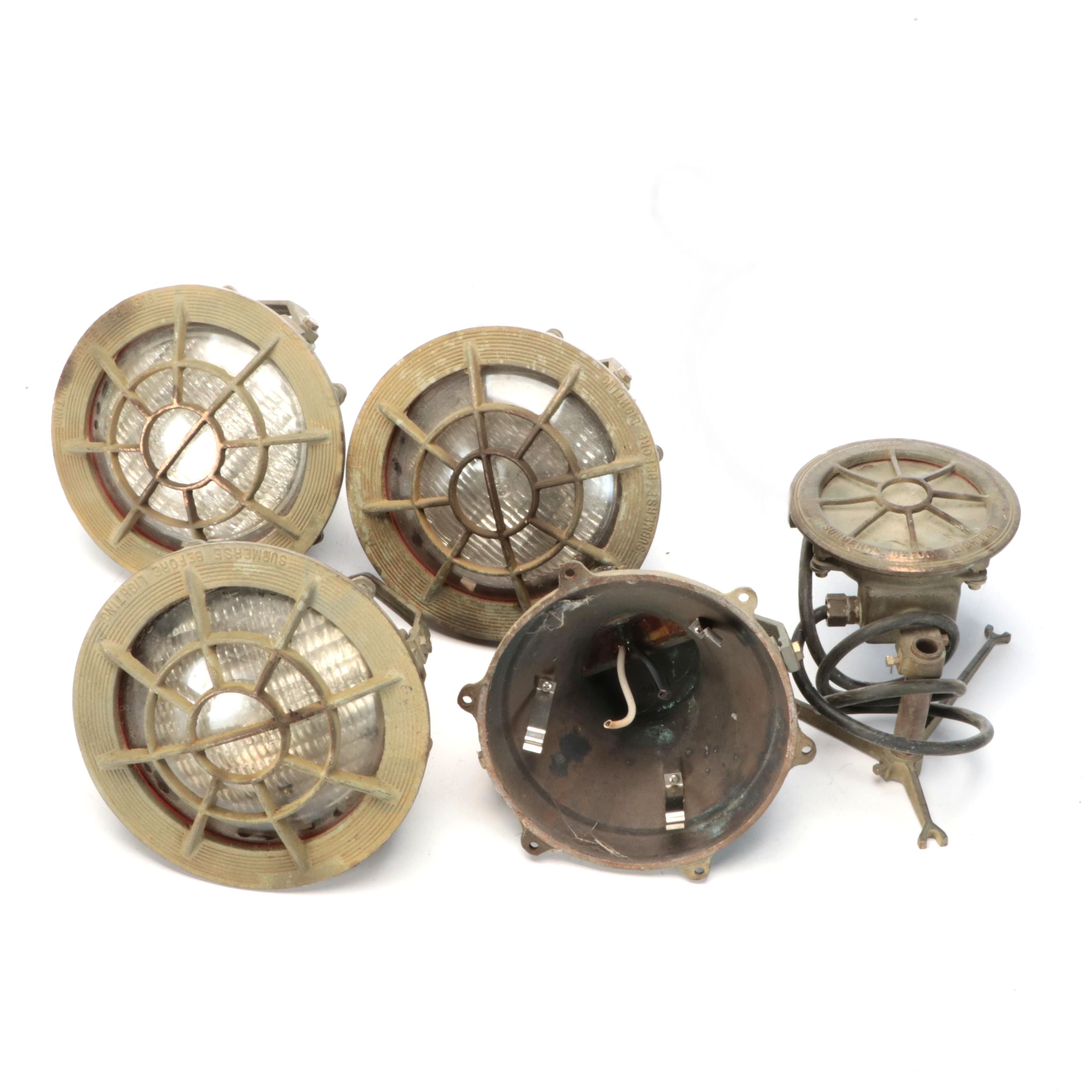 Brass Nautical Submersible Fresh Water Vessel Spot Lights, Vintage