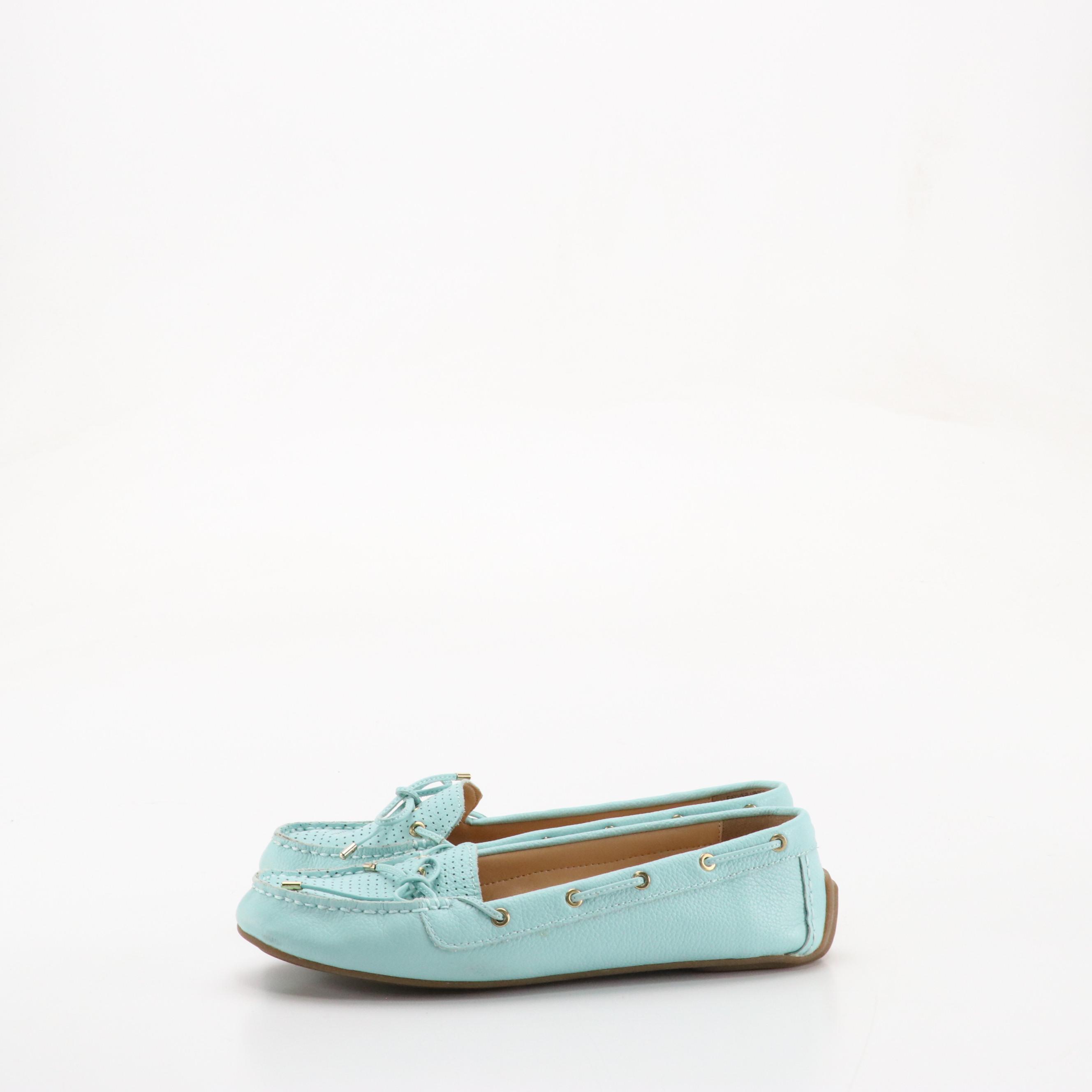 Talbots Aqua Blue Leather Slip-On Loafers in Box