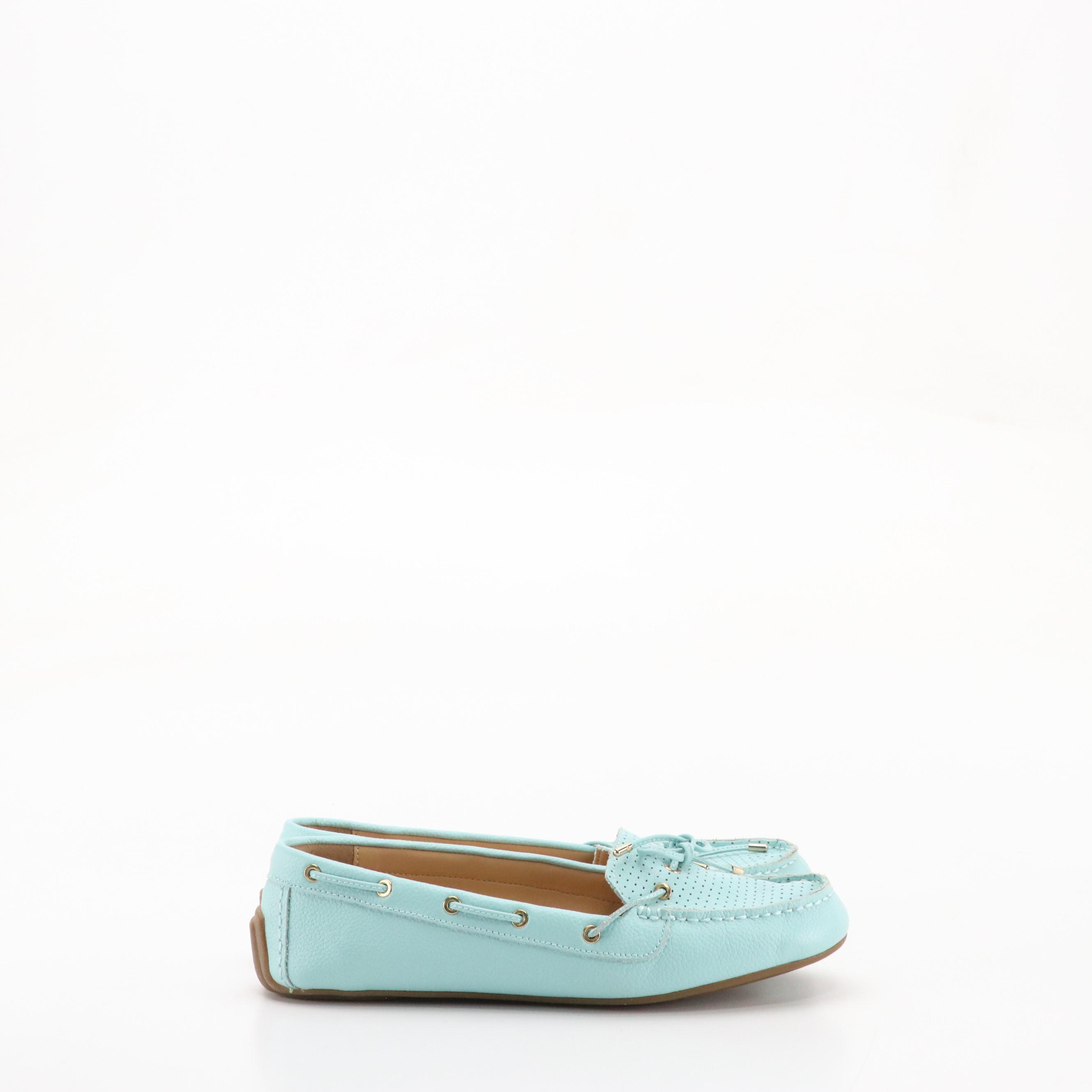 Talbots Aqua Blue Leather Slip-On Loafers in Box