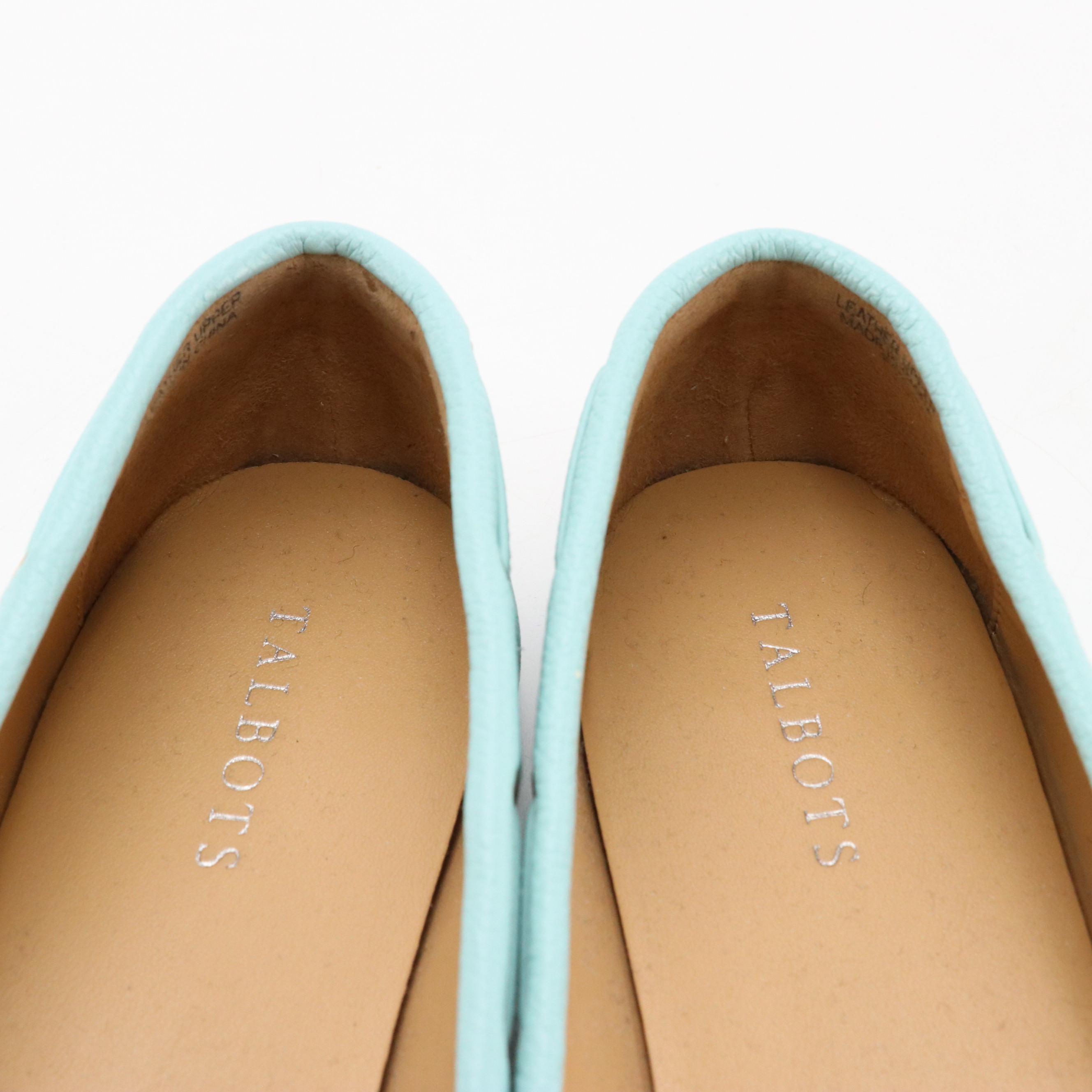 Talbots Aqua Blue Leather Slip-On Loafers in Box