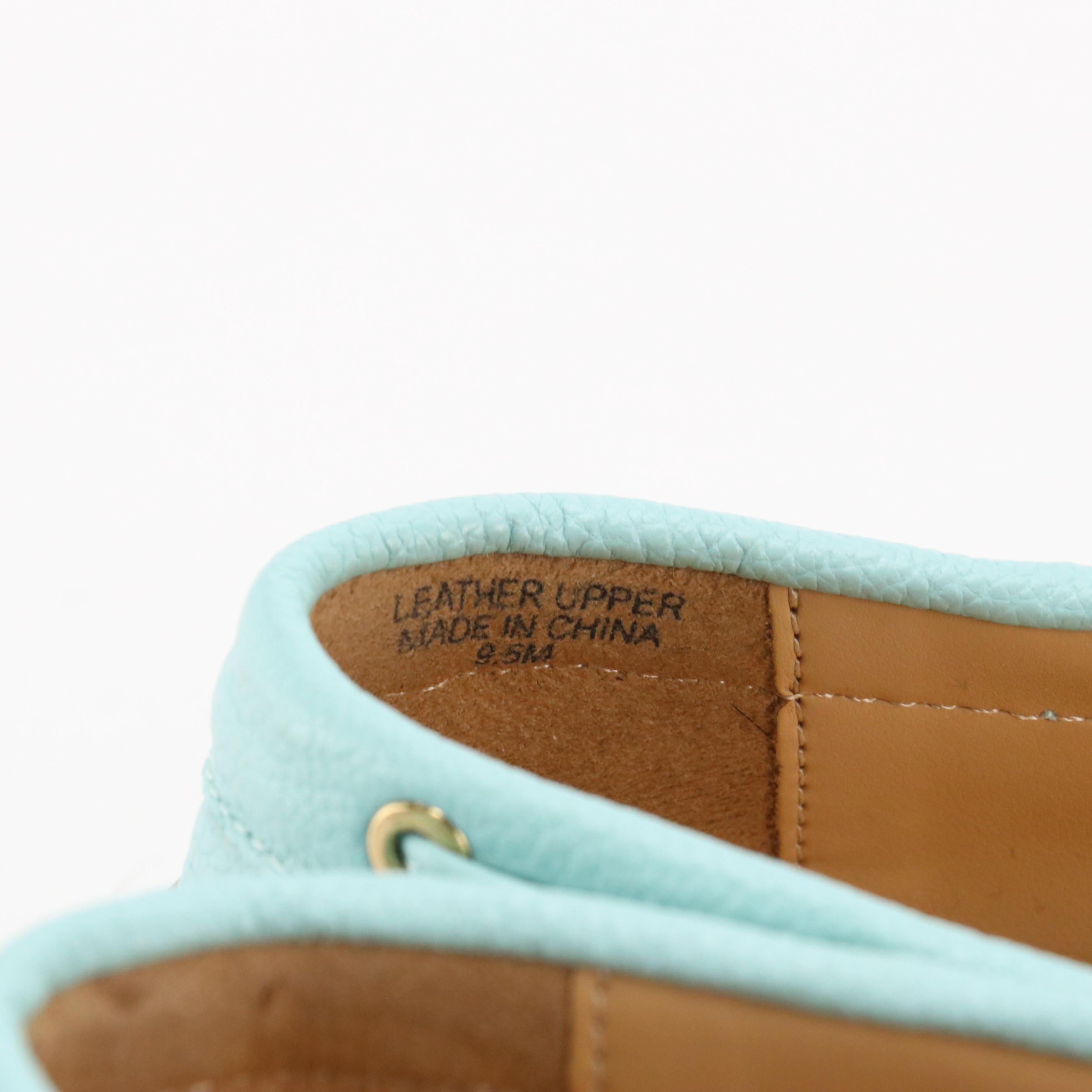 Talbots Aqua Blue Leather Slip-On Loafers in Box