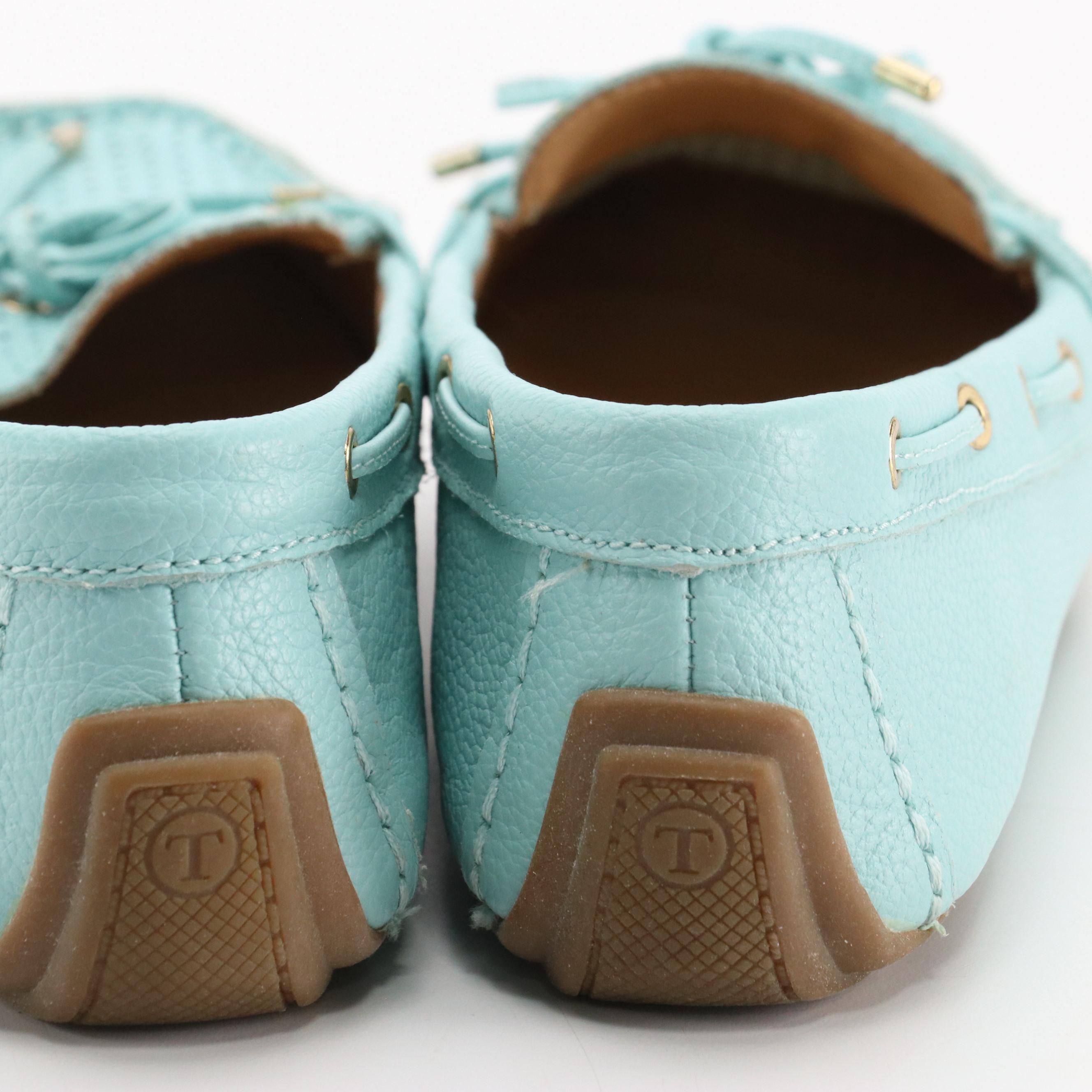 Talbots Aqua Blue Leather Slip-On Loafers in Box