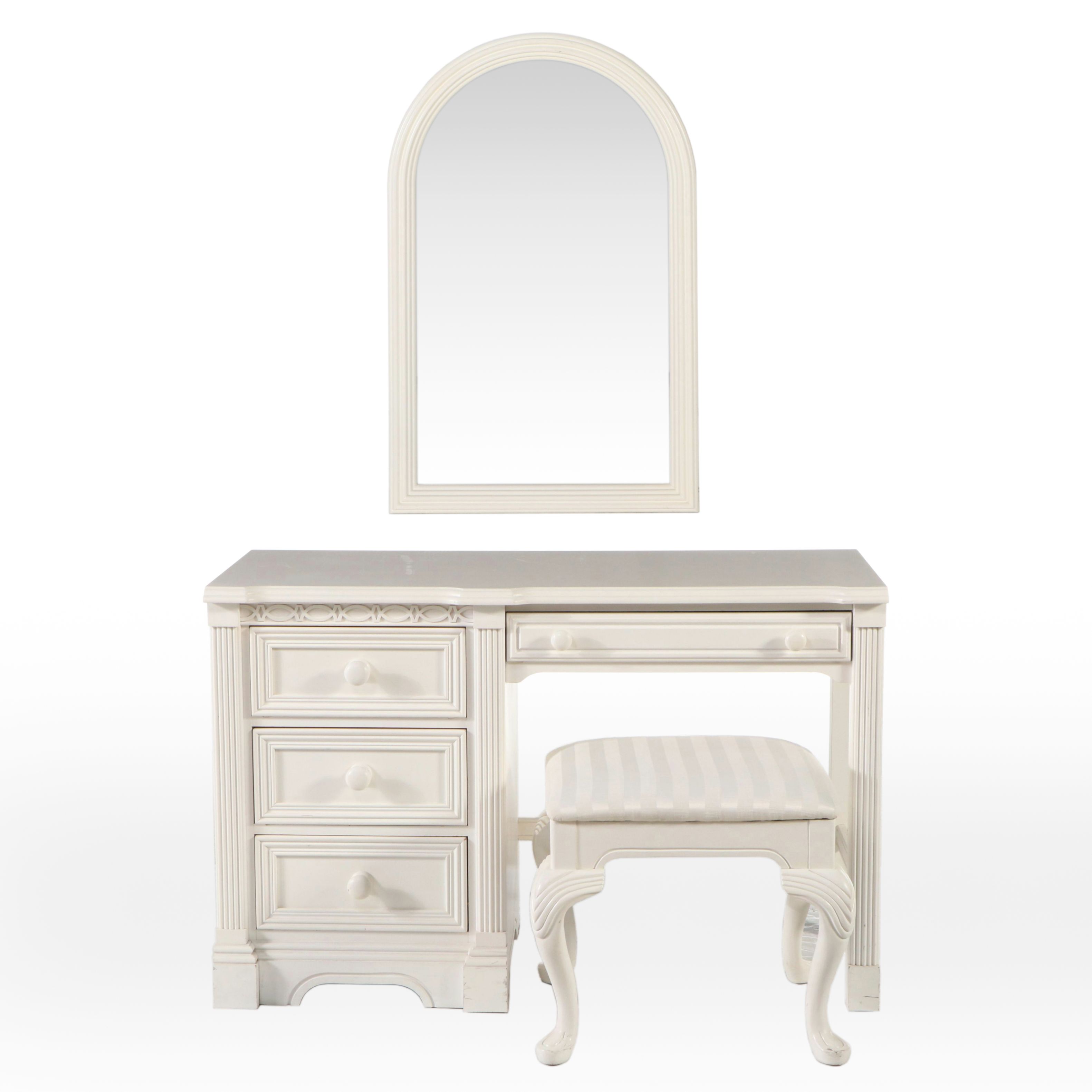 Lexington White-Painted Wood Vanity with Stool and Wall Mirror
