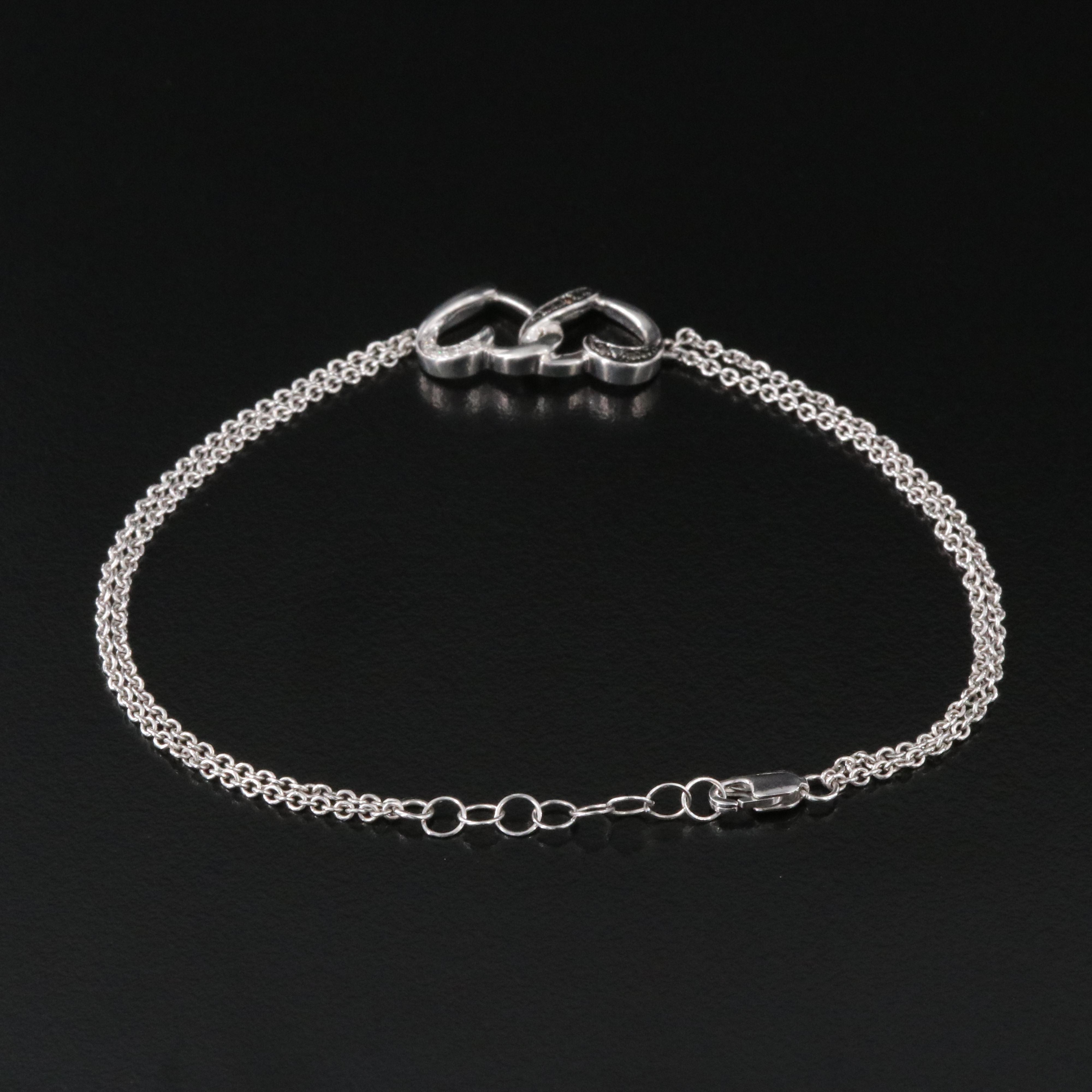 Sterling Diamond Two Heart Bracelet with Fancy Color Diamond Accent