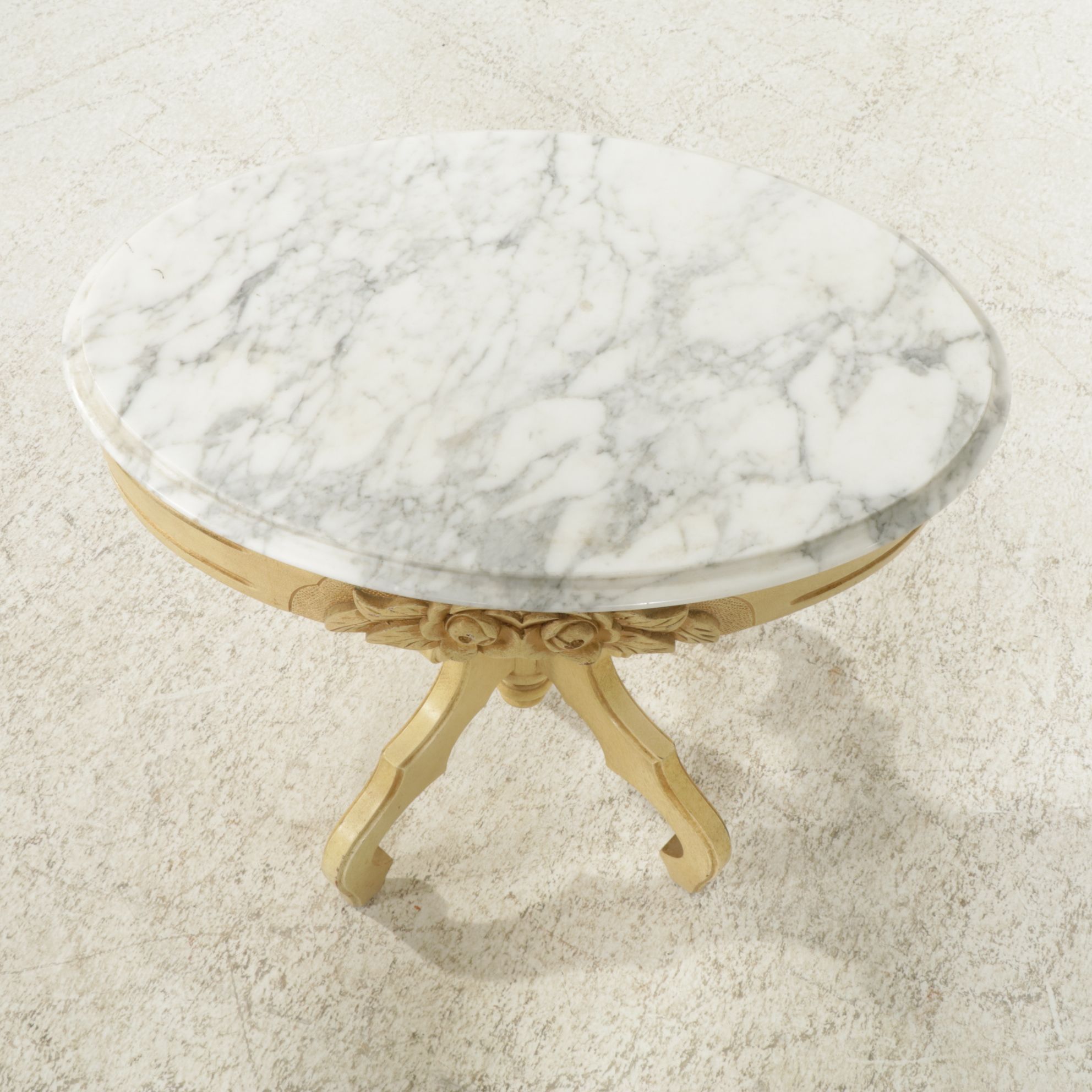 Louis XV Style Painted Wood Oval Accent Table with Marble Top