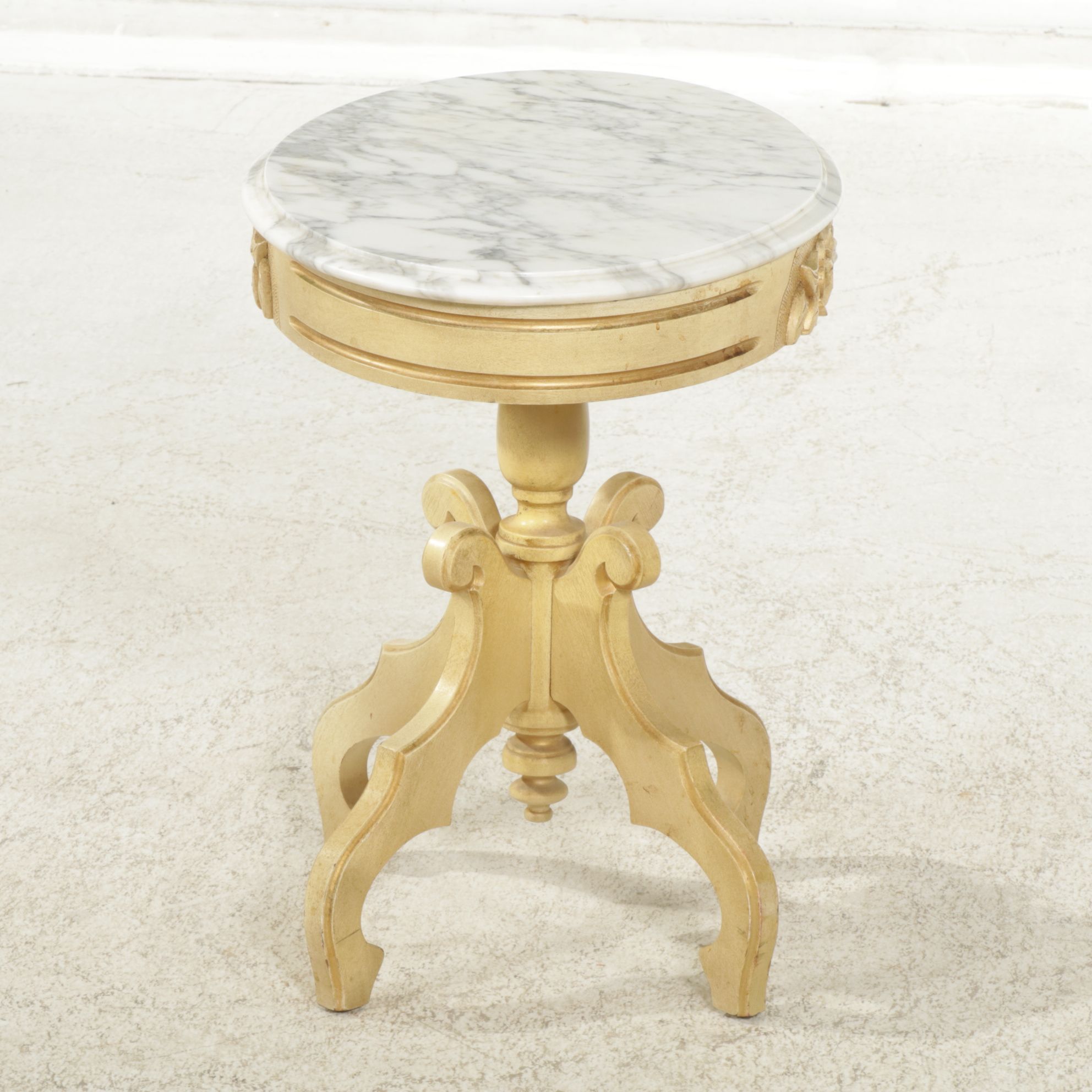 Louis XV Style Painted Wood Oval Accent Table with Marble Top