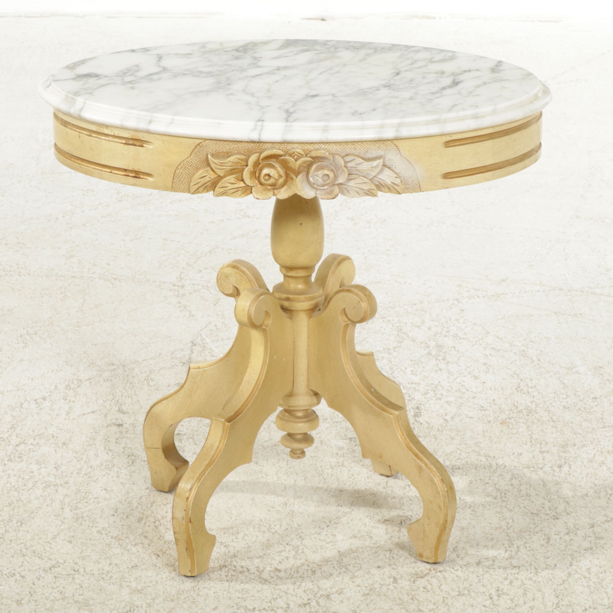 Louis XV Style Painted Wood Oval Accent Table with Marble Top