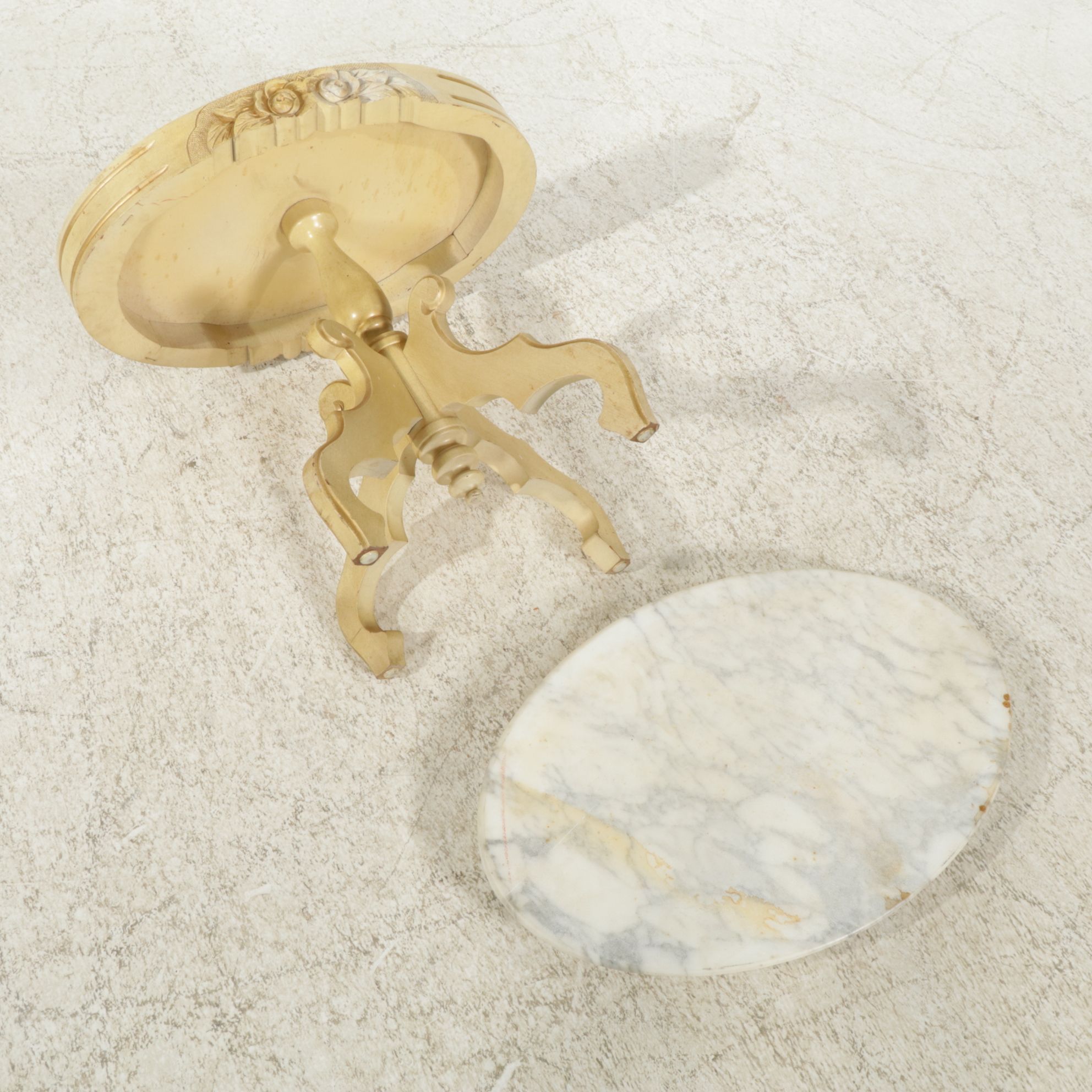 Louis XV Style Painted Wood Oval Accent Table with Marble Top