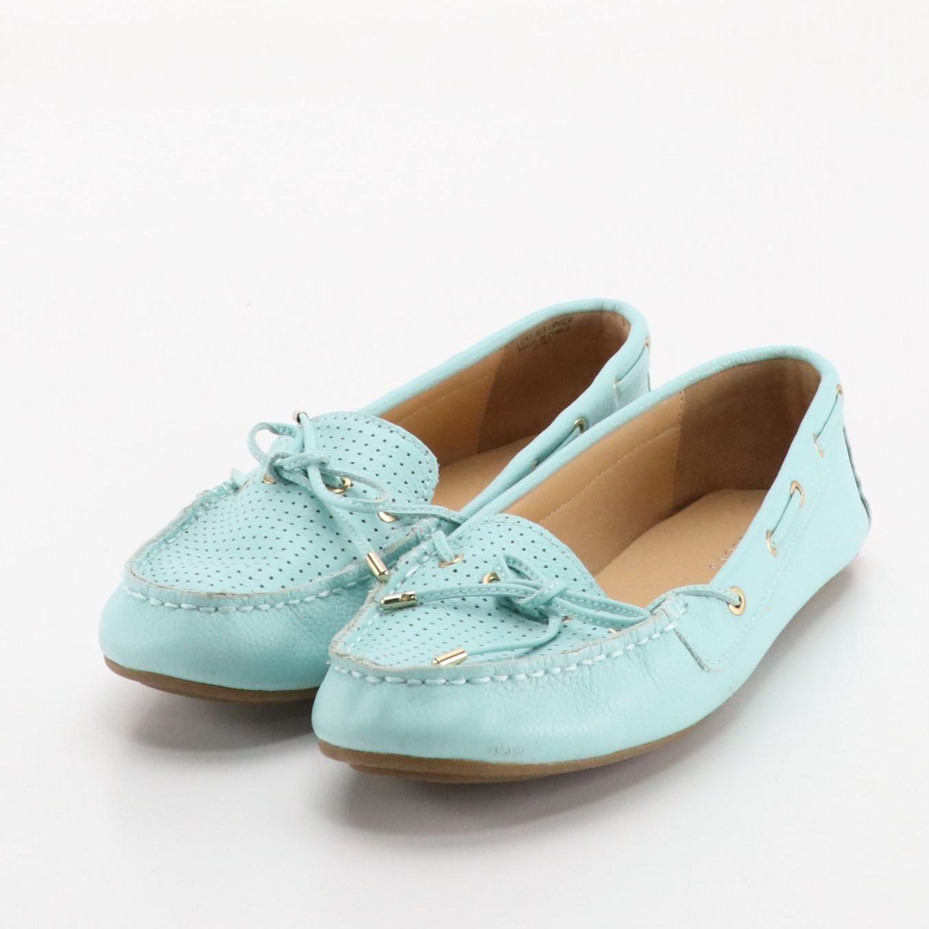 Talbots Aqua Blue Leather Slip-On Loafers in Box