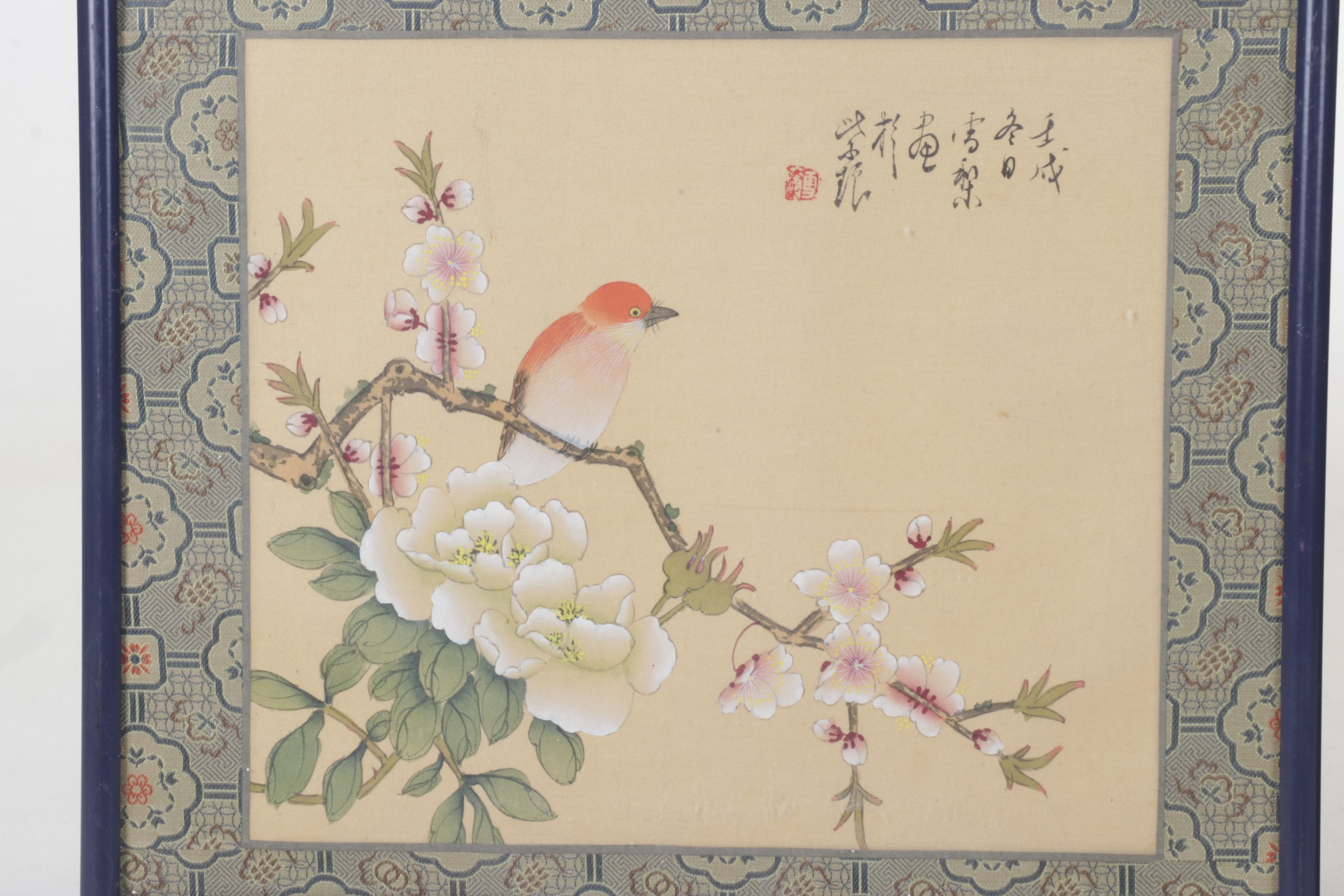 Chinese Gouache Paintings of Birds and Blossoming Peony Branches on Silk
