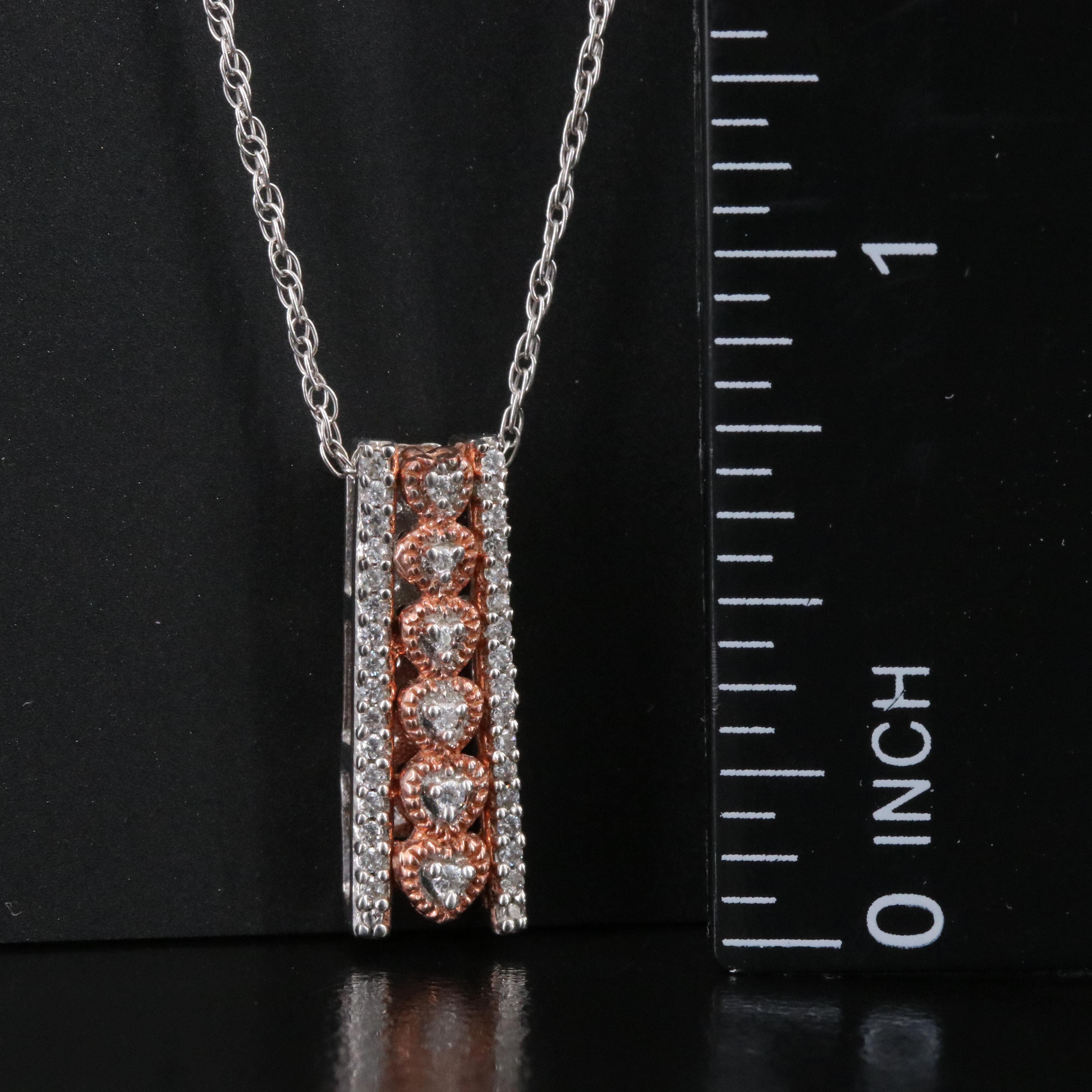 Sterling CZ Pendant Necklace with Rose Tone Accents
