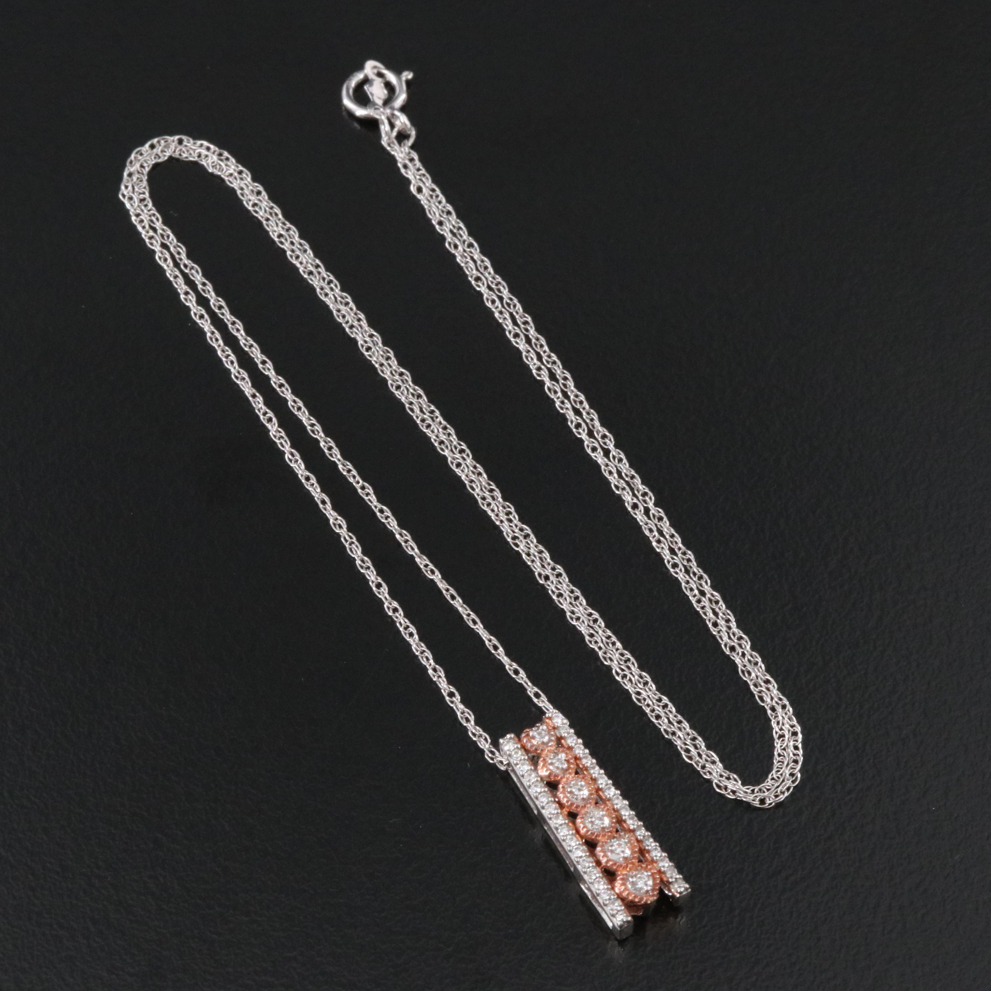 Sterling CZ Pendant Necklace with Rose Tone Accents
