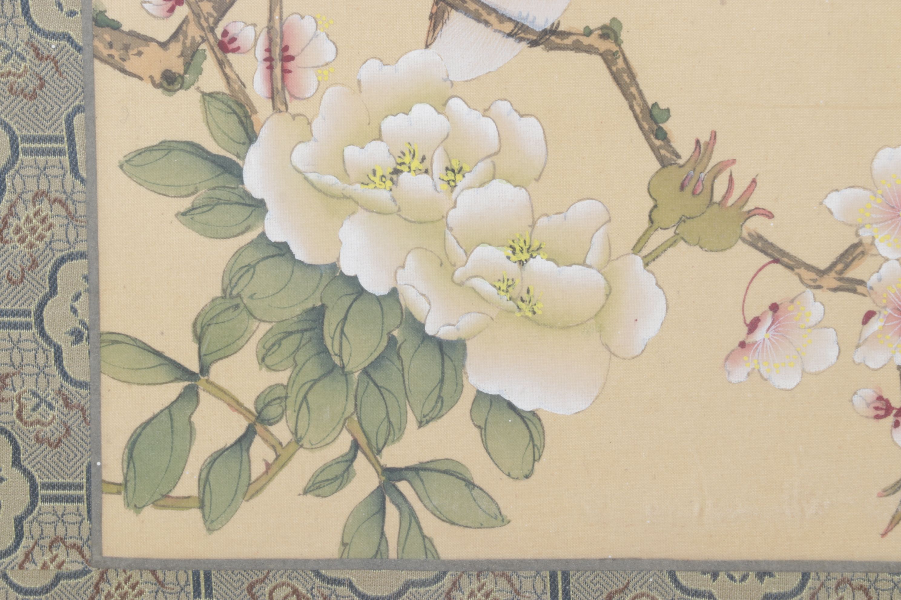 Chinese Gouache Paintings of Birds and Blossoming Peony Branches on Silk