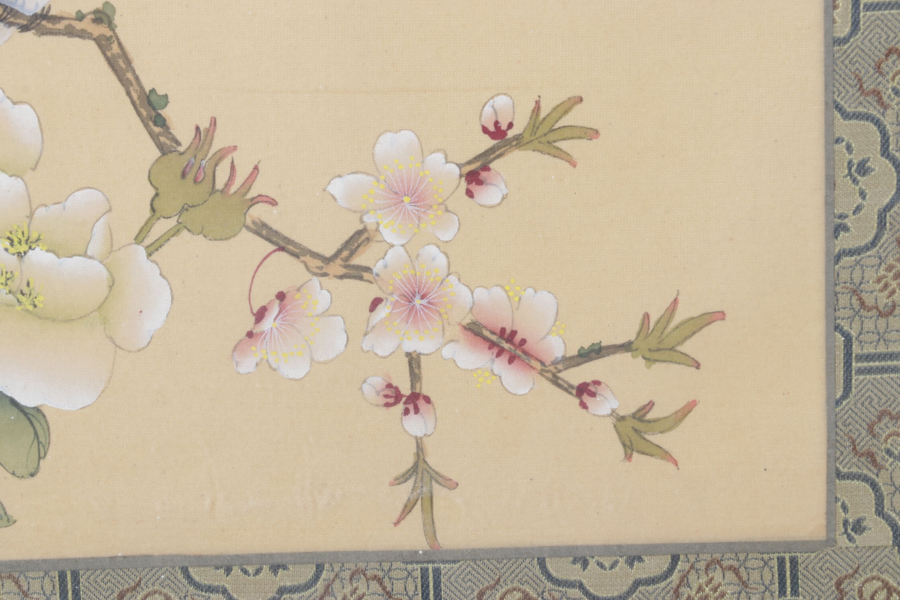 Chinese Gouache Paintings of Birds and Blossoming Peony Branches on Silk