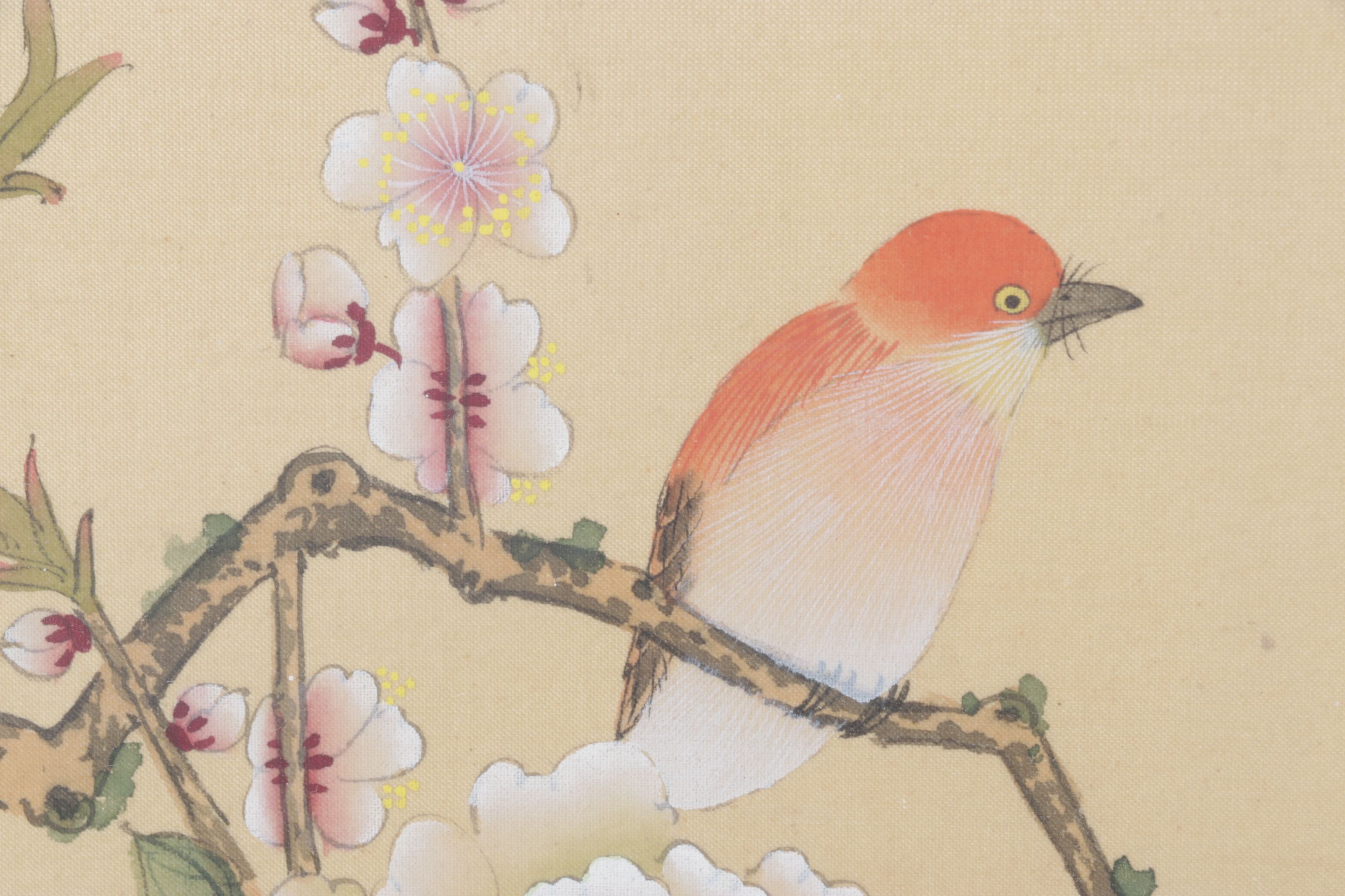Chinese Gouache Paintings of Birds and Blossoming Peony Branches on Silk