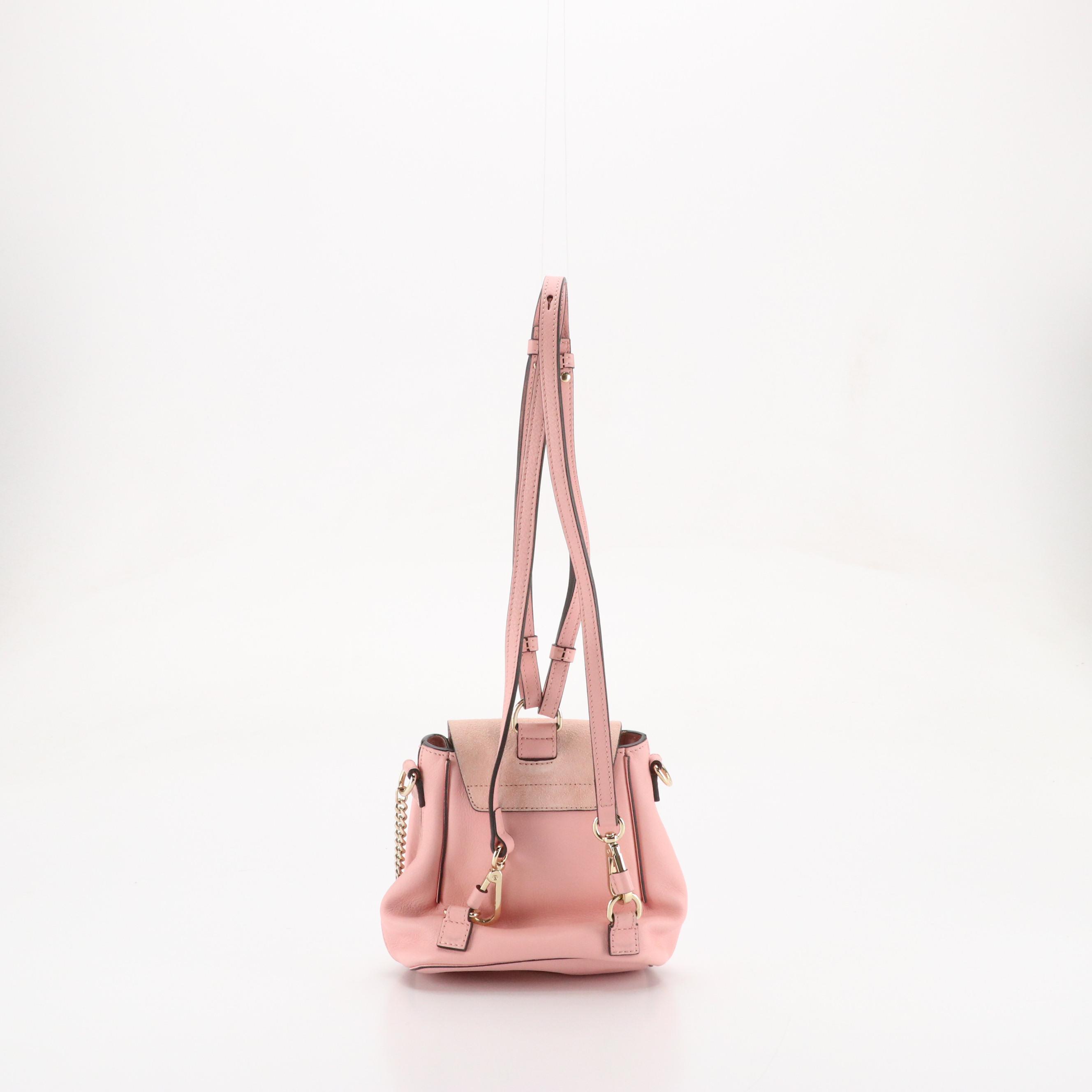 Chloé Mini Faye Backpack in Baby Pink Calfskin Leather and Suede