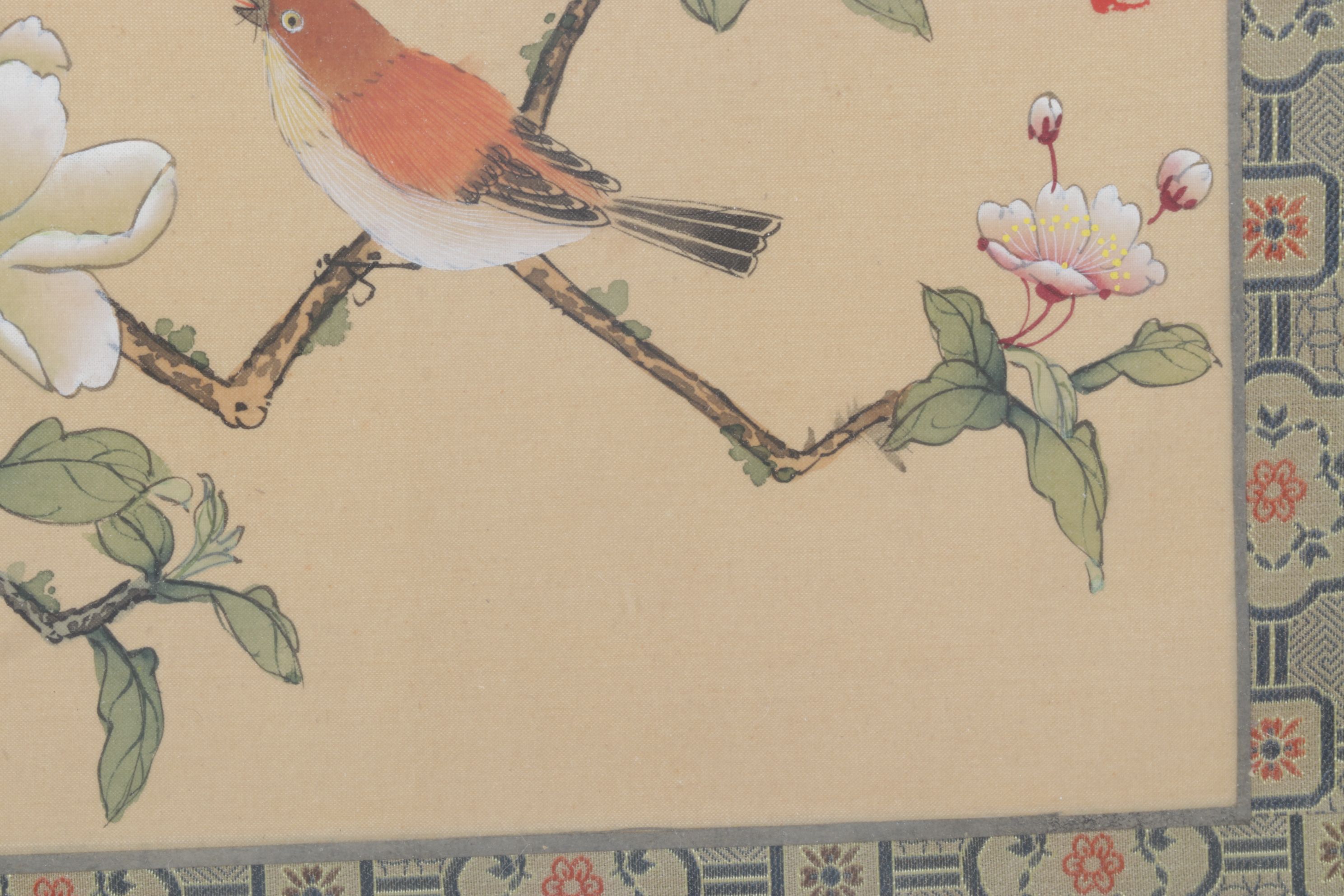 Chinese Gouache Paintings of Birds and Blossoming Peony Branches on Silk