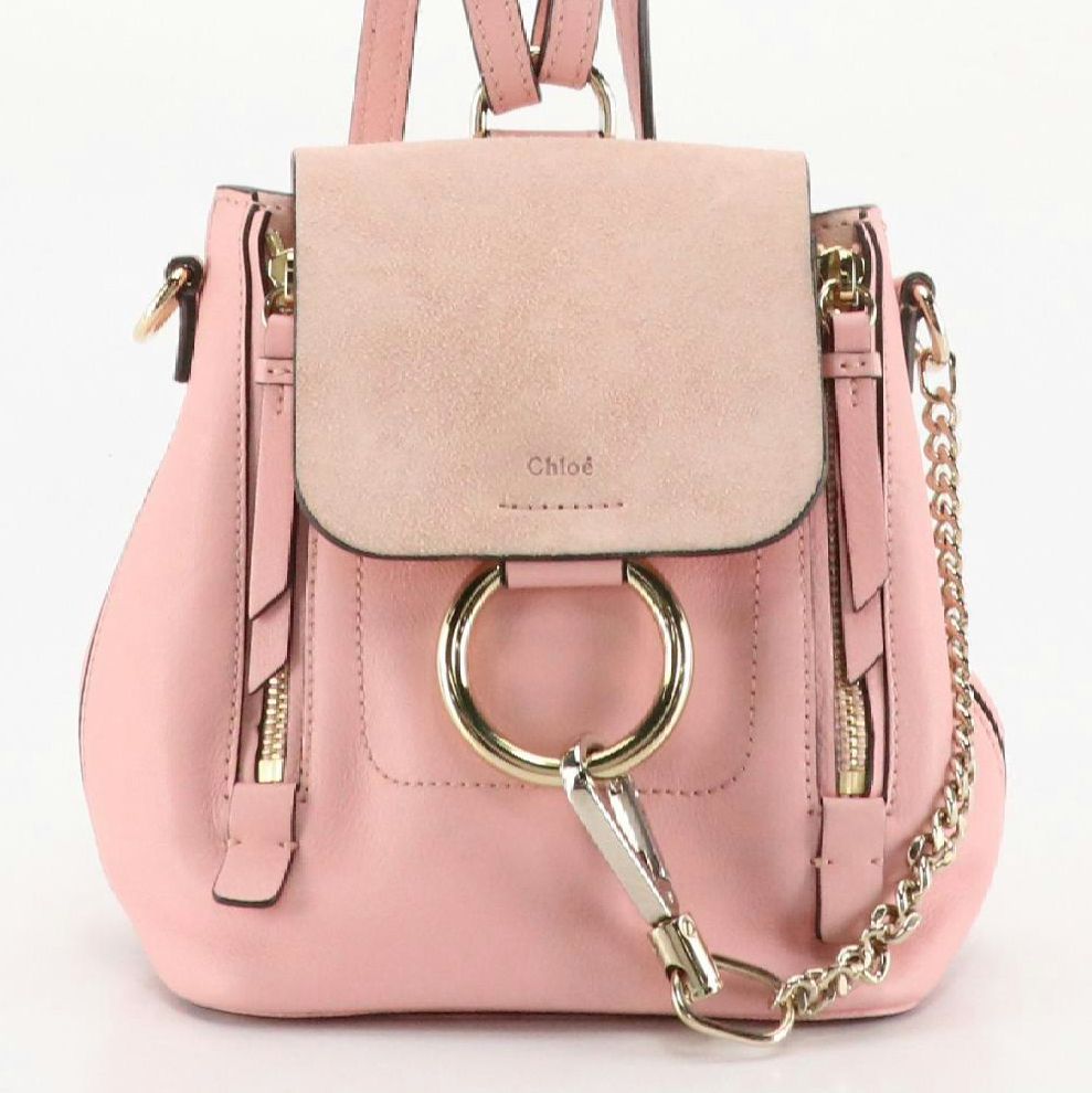 Chloé Mini Faye Backpack in Baby Pink Calfskin Leather and Suede
