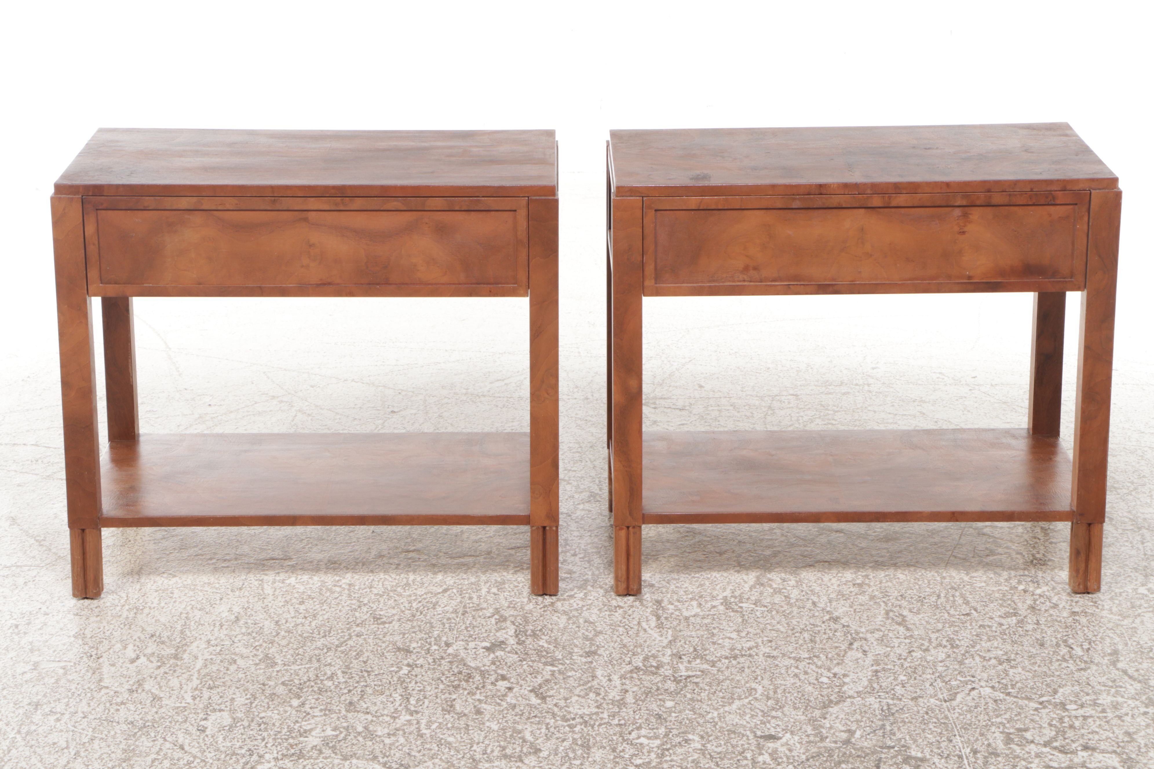 Pair of Jake Arnold Collection Modern Burl Wood Veneer Nightstands