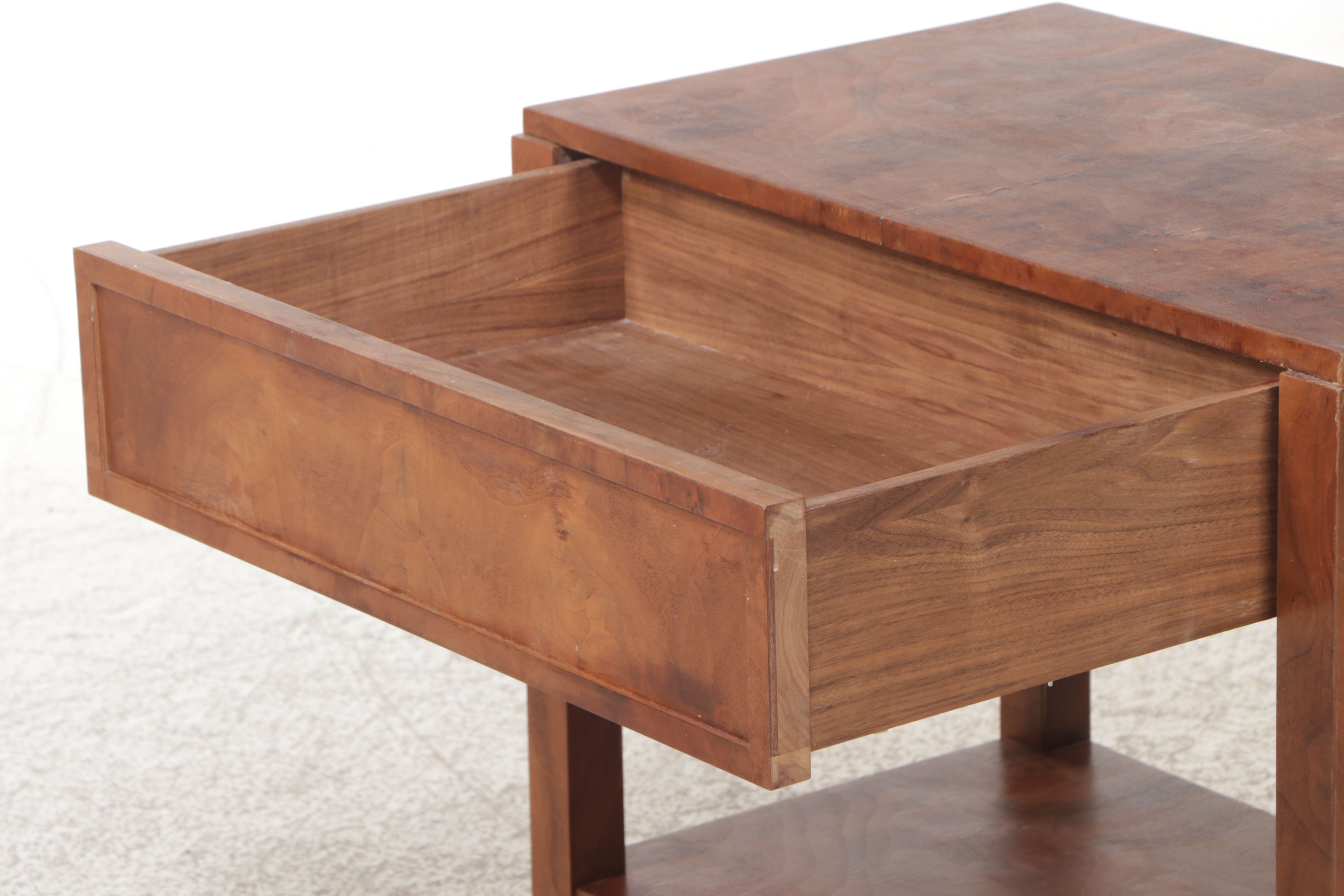 Pair of Jake Arnold Collection Modern Burl Wood Veneer Nightstands