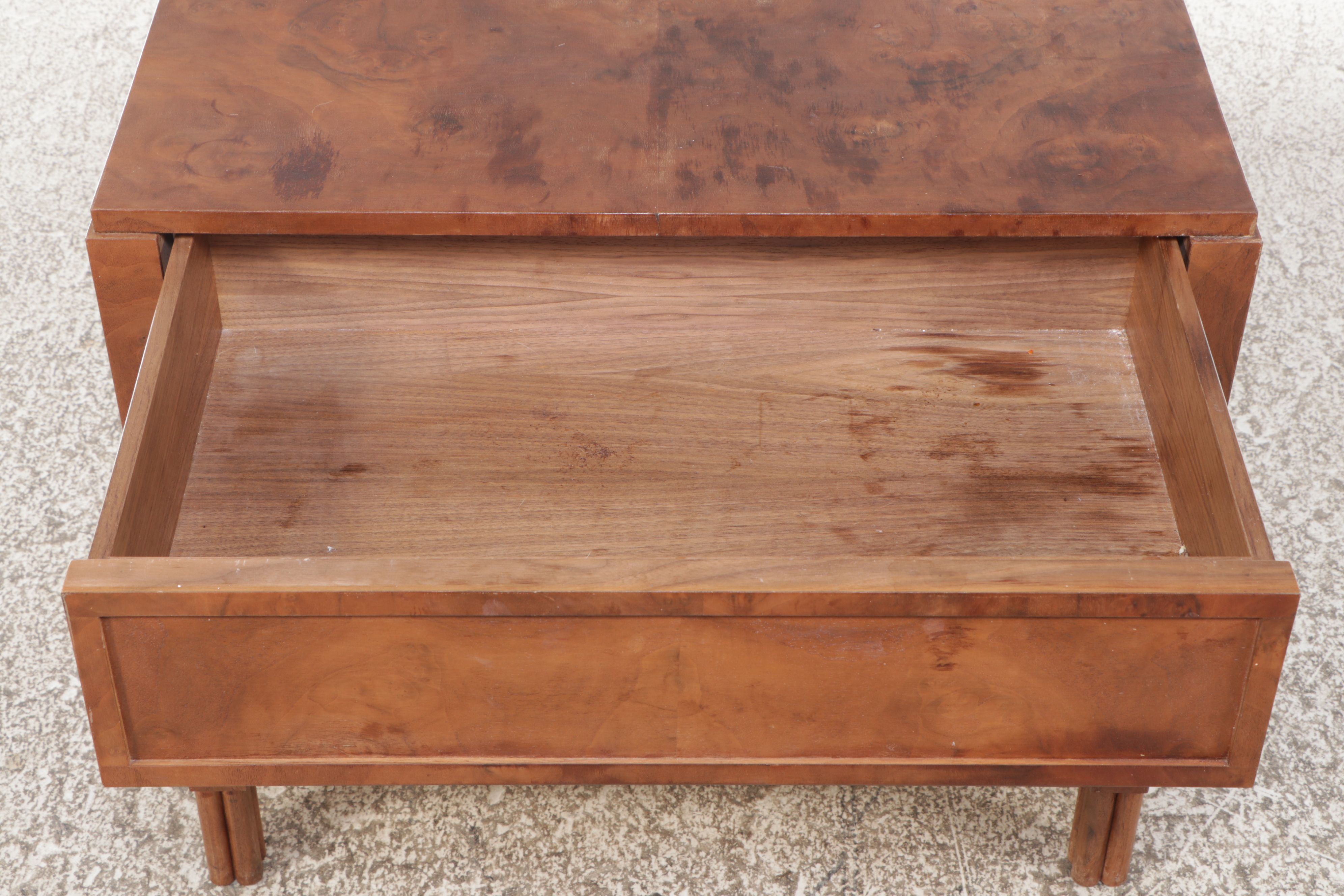 Pair of Jake Arnold Collection Modern Burl Wood Veneer Nightstands