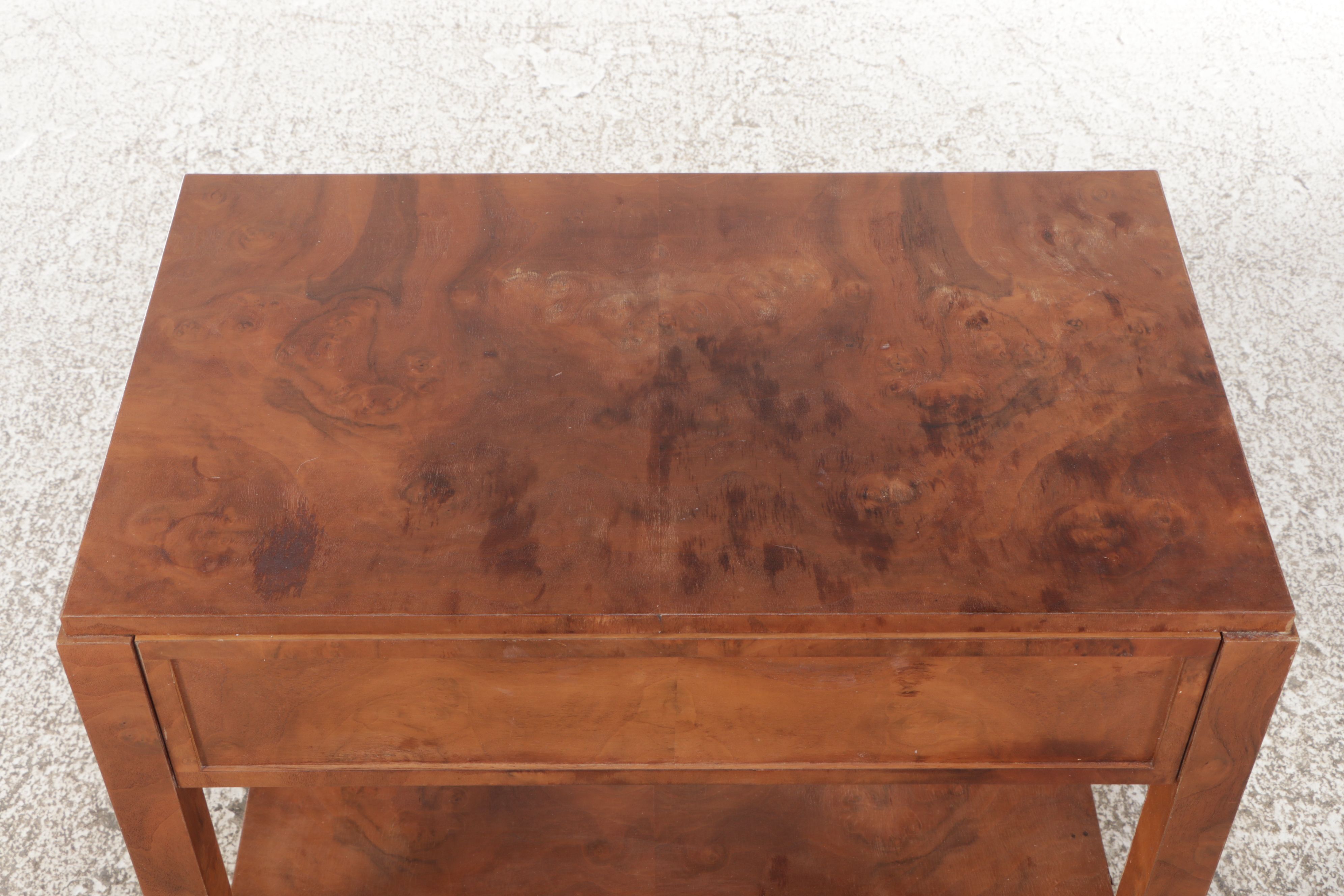 Pair of Jake Arnold Collection Modern Burl Wood Veneer Nightstands