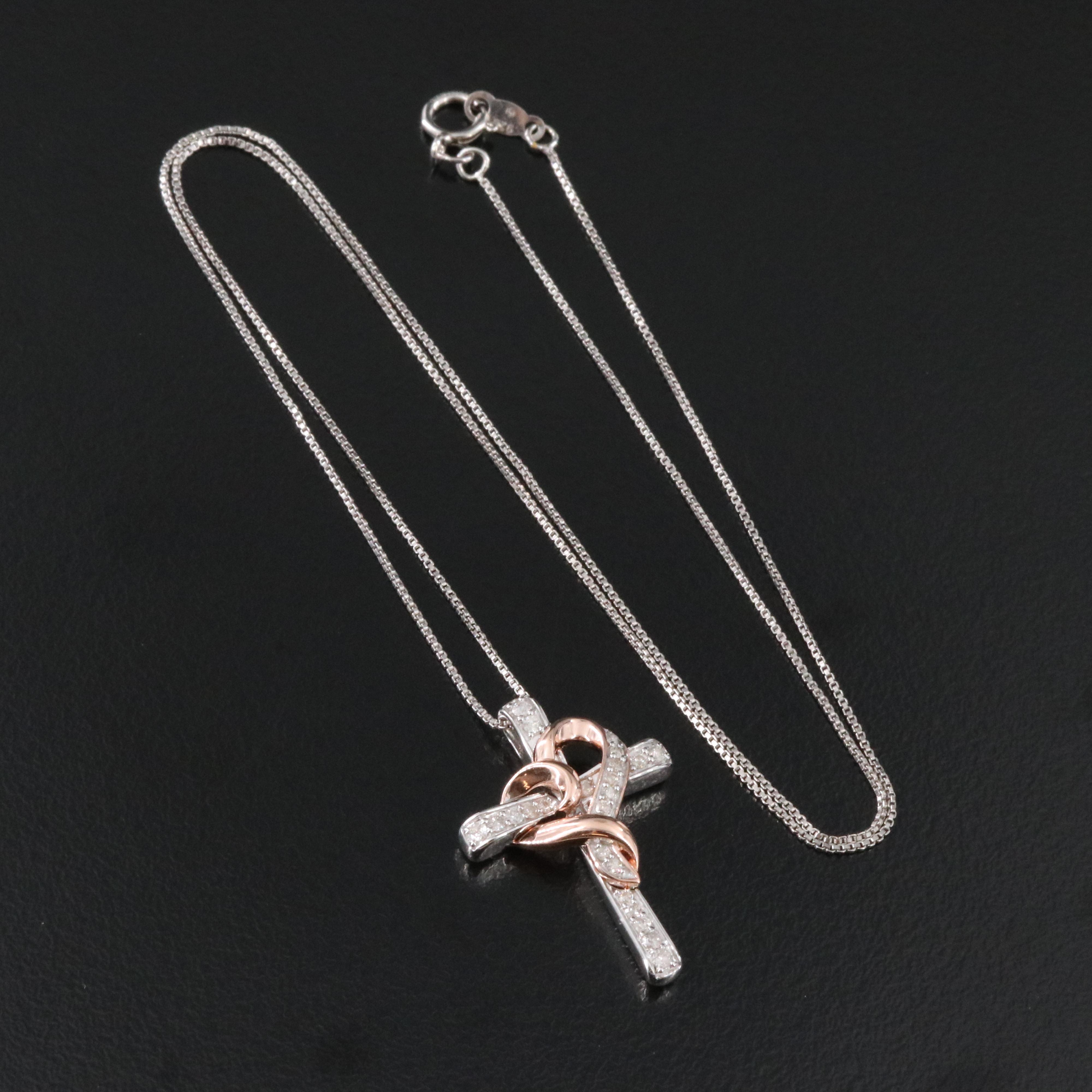 Hallmark Sterling Diamond Cross Necklace with Rose Tone Heart