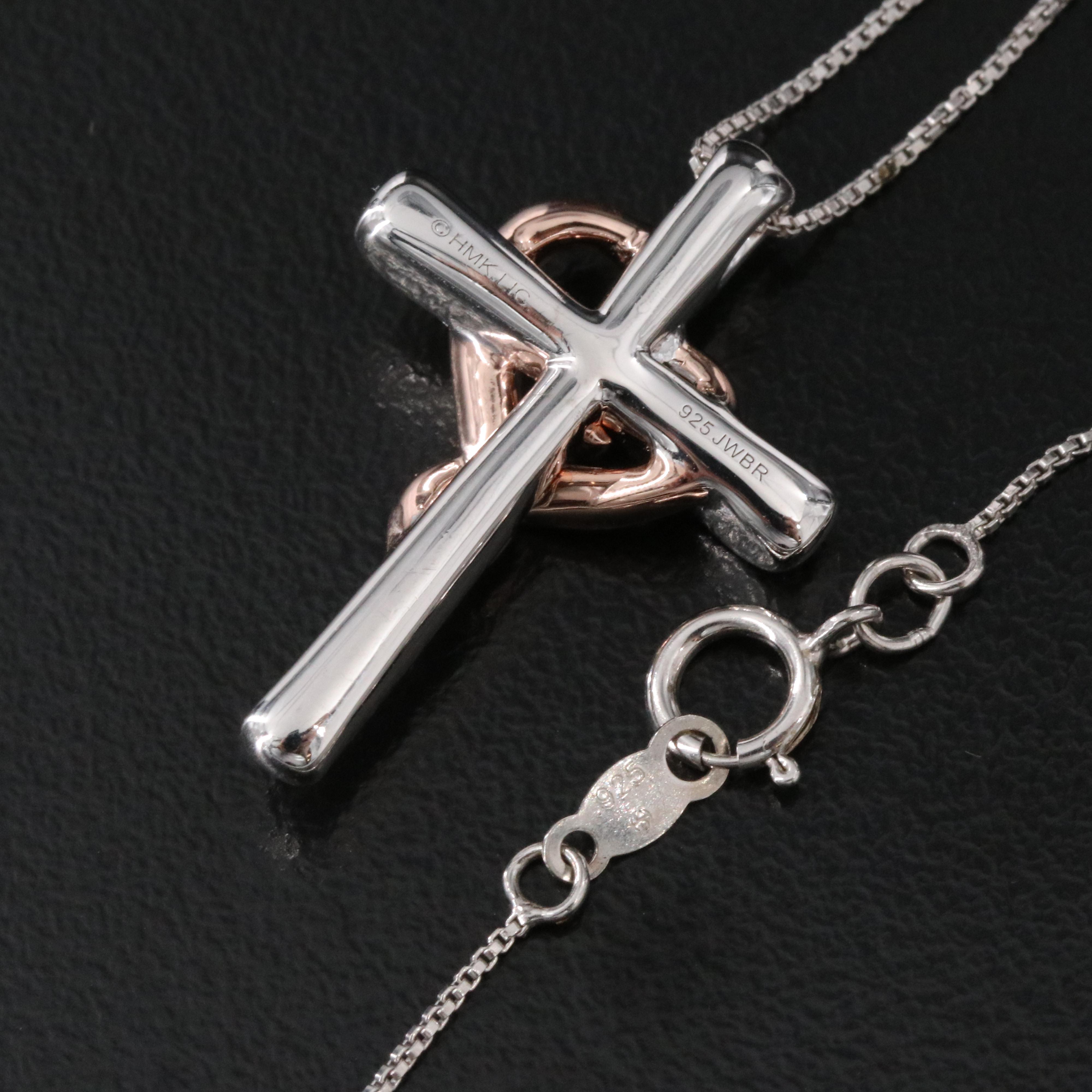 Hallmark Sterling Diamond Cross Necklace with Rose Tone Heart