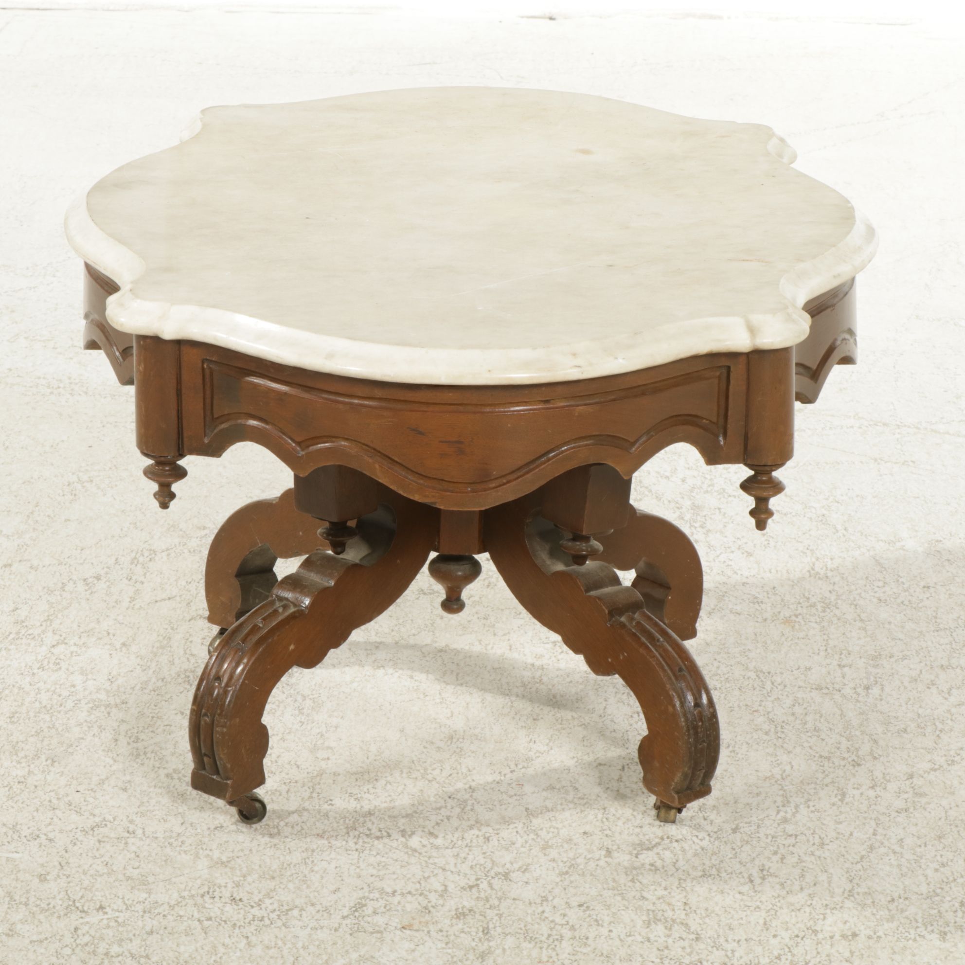 Victorian Walnut Marble-Top Coffee Table