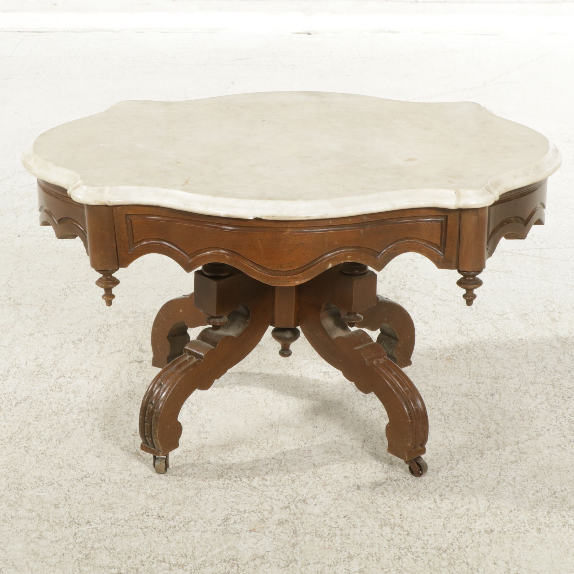 Victorian Walnut Marble-Top Coffee Table