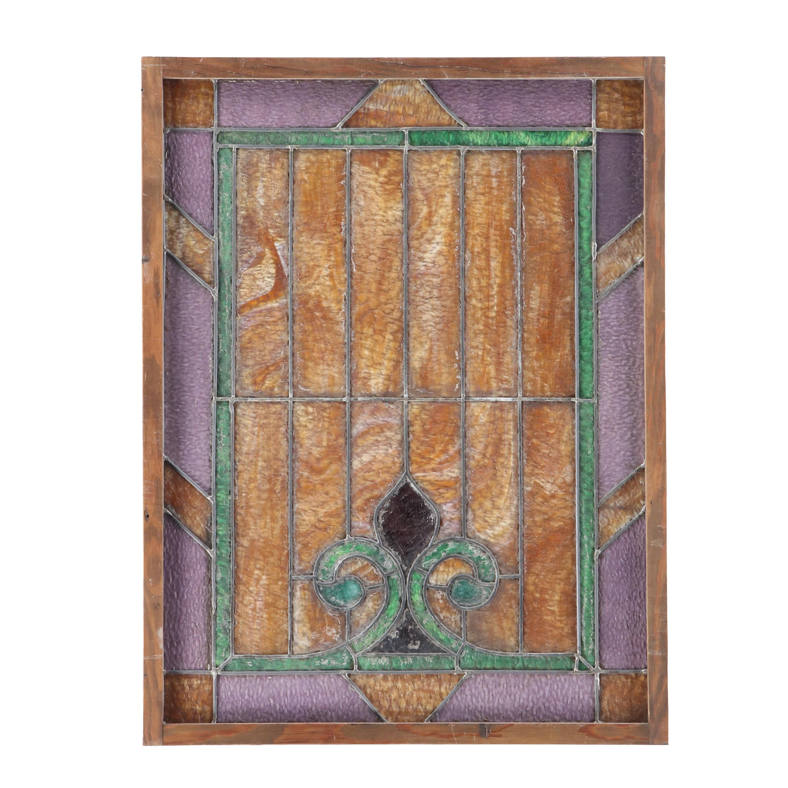 Victorian Style Slag Glass Window Panel, 20th Century