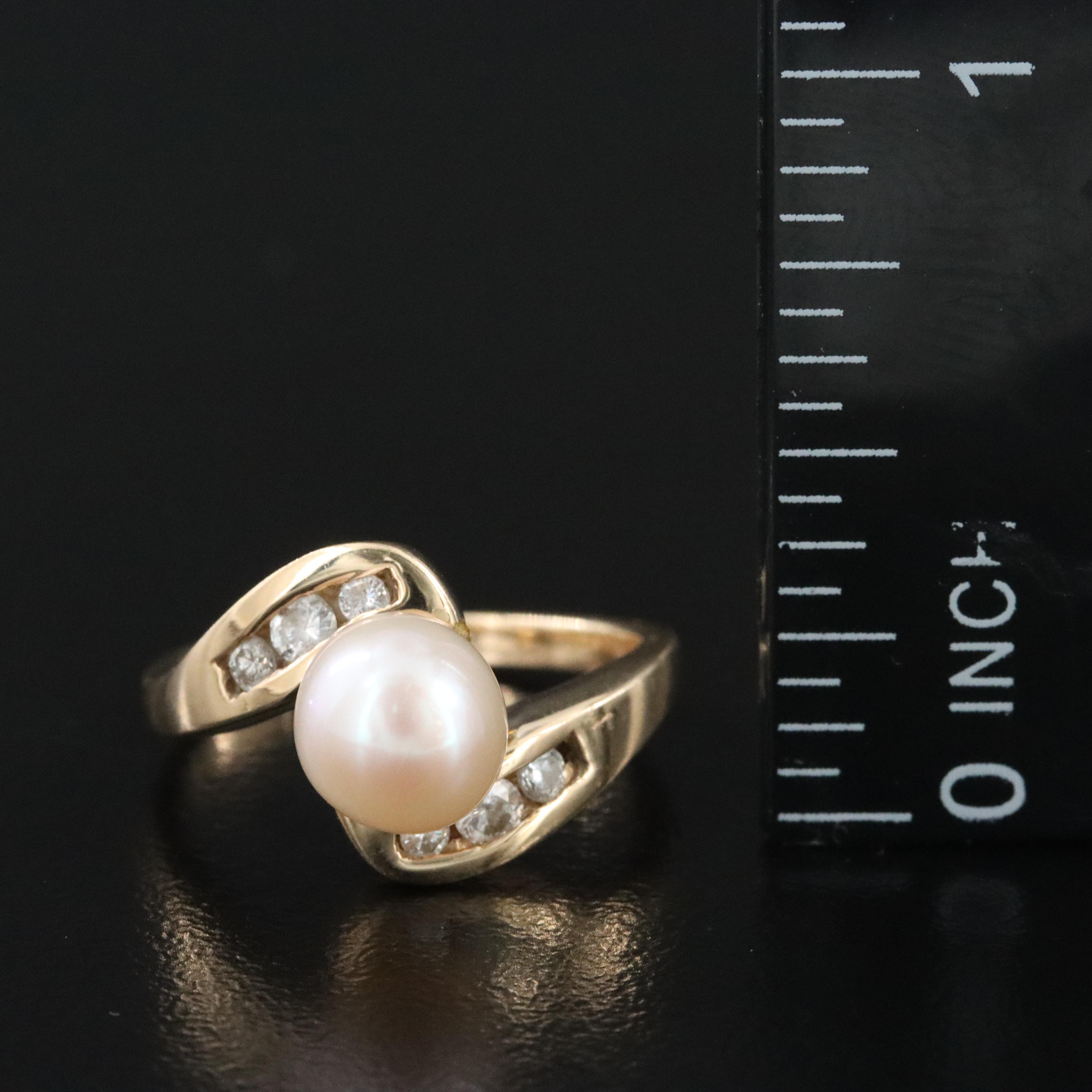 14K Pearl and Diamond Swirl Ring