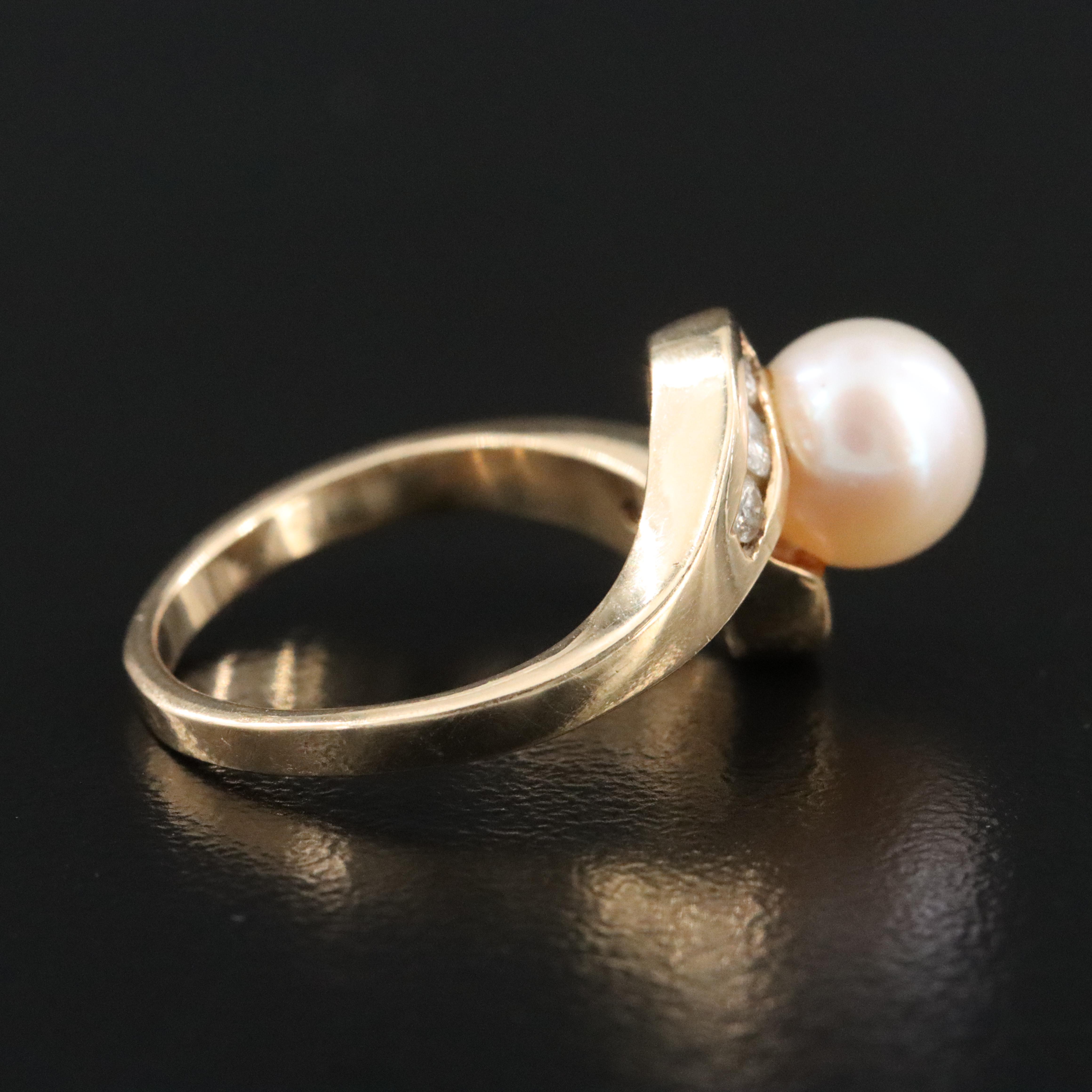 14K Pearl and Diamond Swirl Ring